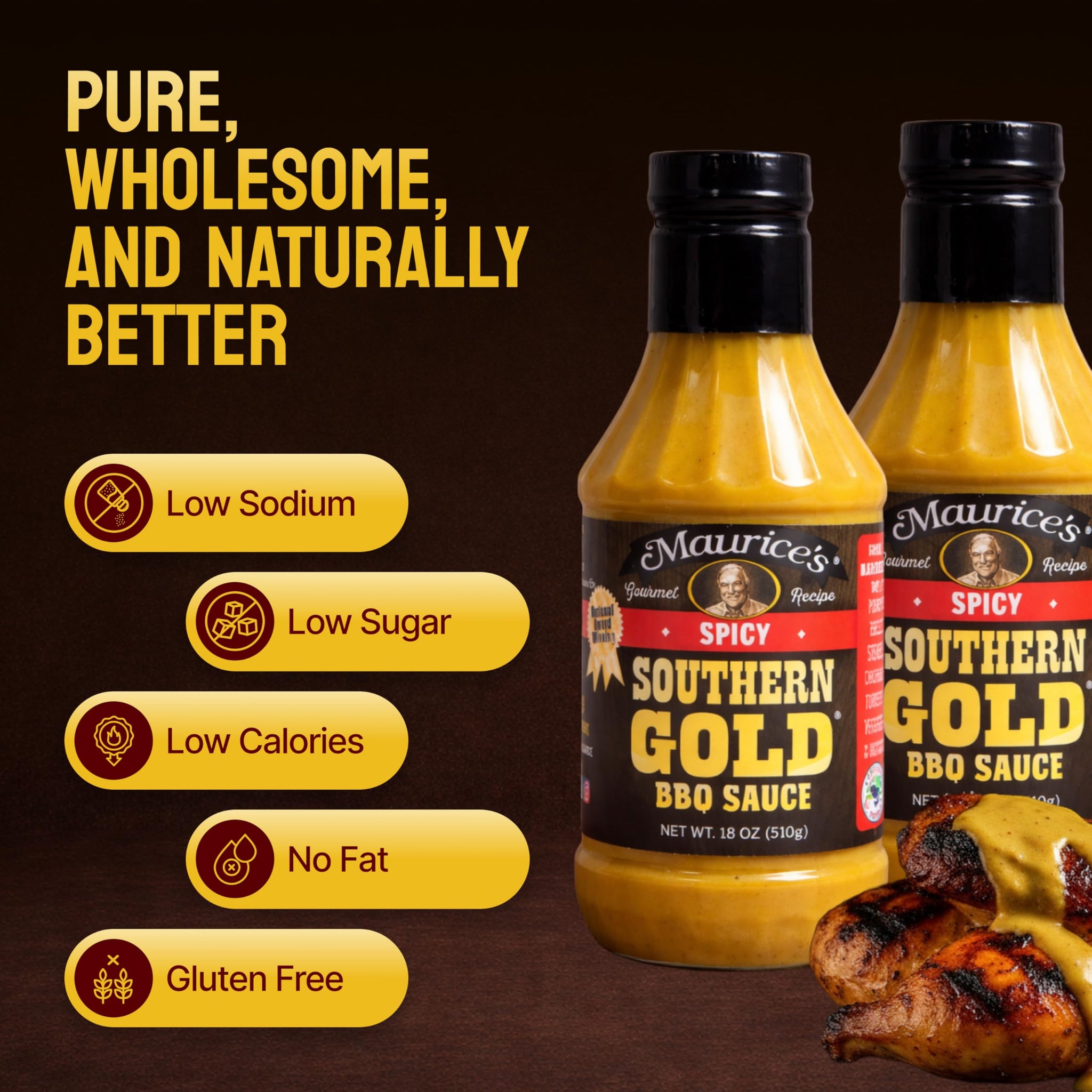 Maurice’s Southern Gold BBQ Sauce, Spicy - Carolina Gold Barbecue Sauce Hot & Spicy Blend - Authentic Southern Carolina Barbeque Dressing - Mustard