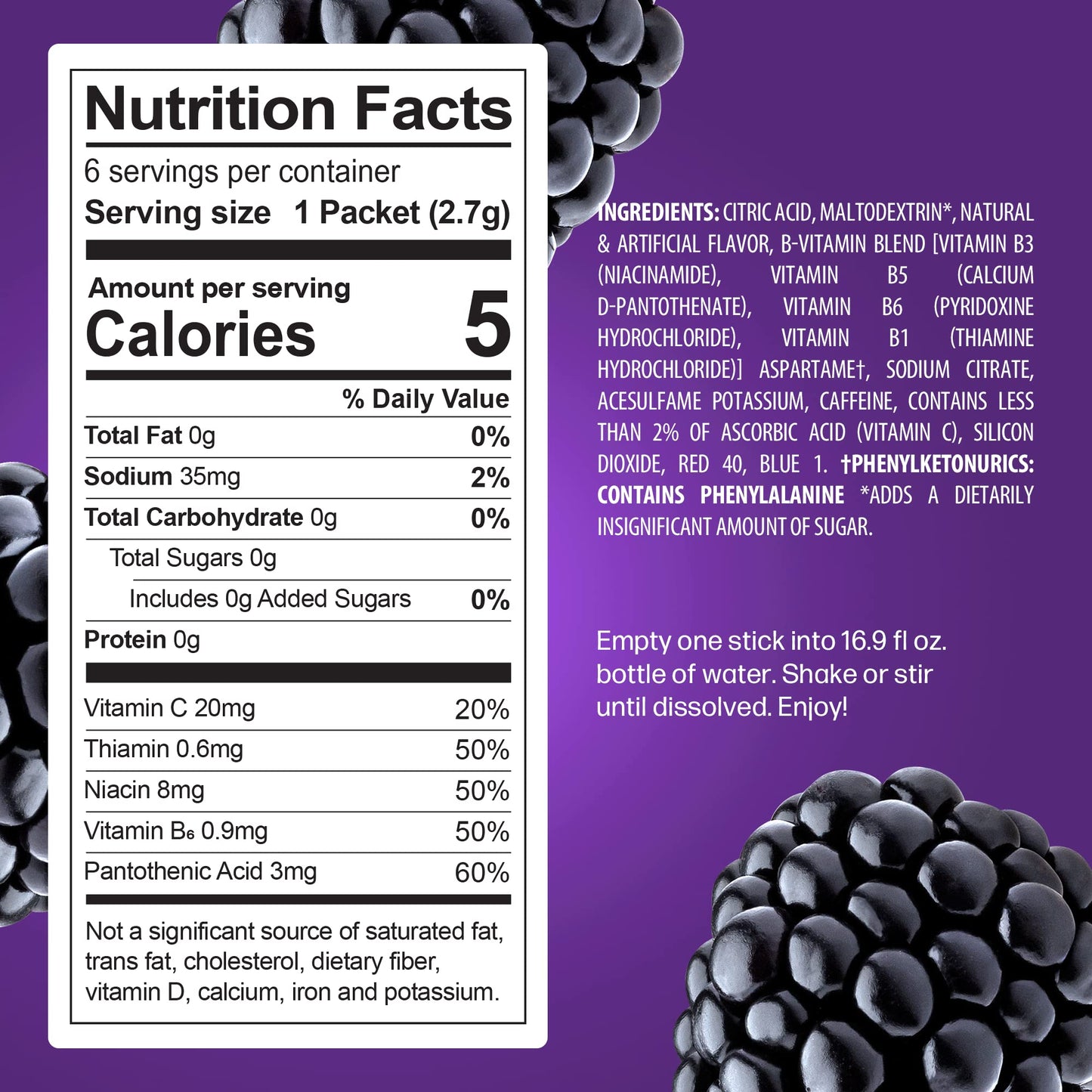 PeakH20 Electrolytes Powder Hydration Packets | Blackberry | 72 Servings | Sugar Free Water Flavor Packets for Workout Recovery