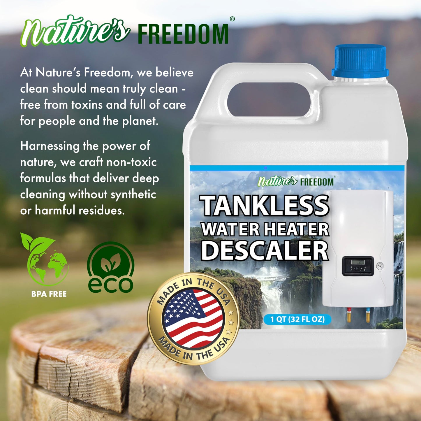 Nature's Freedom Tankless Water Heater Flush Descaler, Quart (32 oz) - Professional Non-Toxic Descaling Solution, Biodegradable, Made in the USA