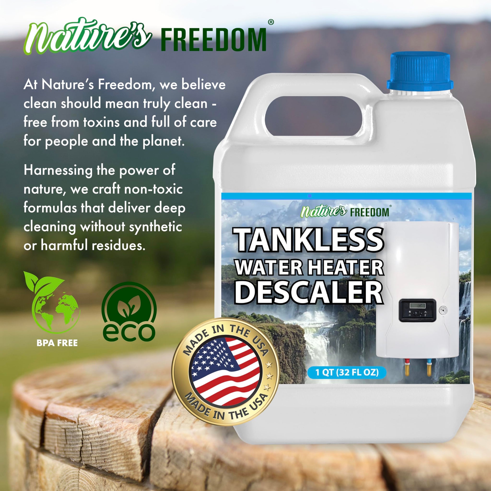 Nature's Freedom Tankless Water Heater Flush Descaler, Quart (32 oz) - Professional Non-Toxic Descaling Solution, Biodegradable, Made in the USA