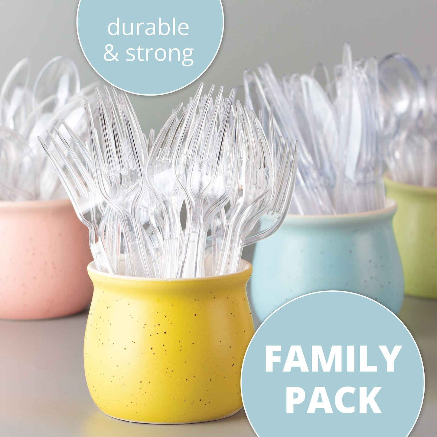 Plasticpro Disposable Clear Plastic Forks Heavyweight Utensils Pack of 100 Count