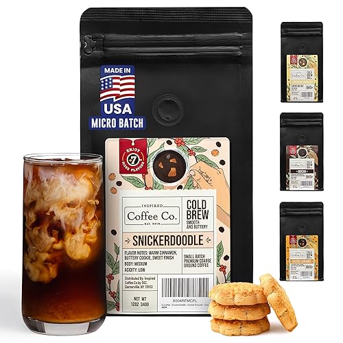 Inspired Coffee Co Snickerdoodle Flavored Cold Brew Coarse Ground Coffee Beans - Medium Roast - Low Acid Coffee Smoother Taste - 100% Arabica - 12 oz