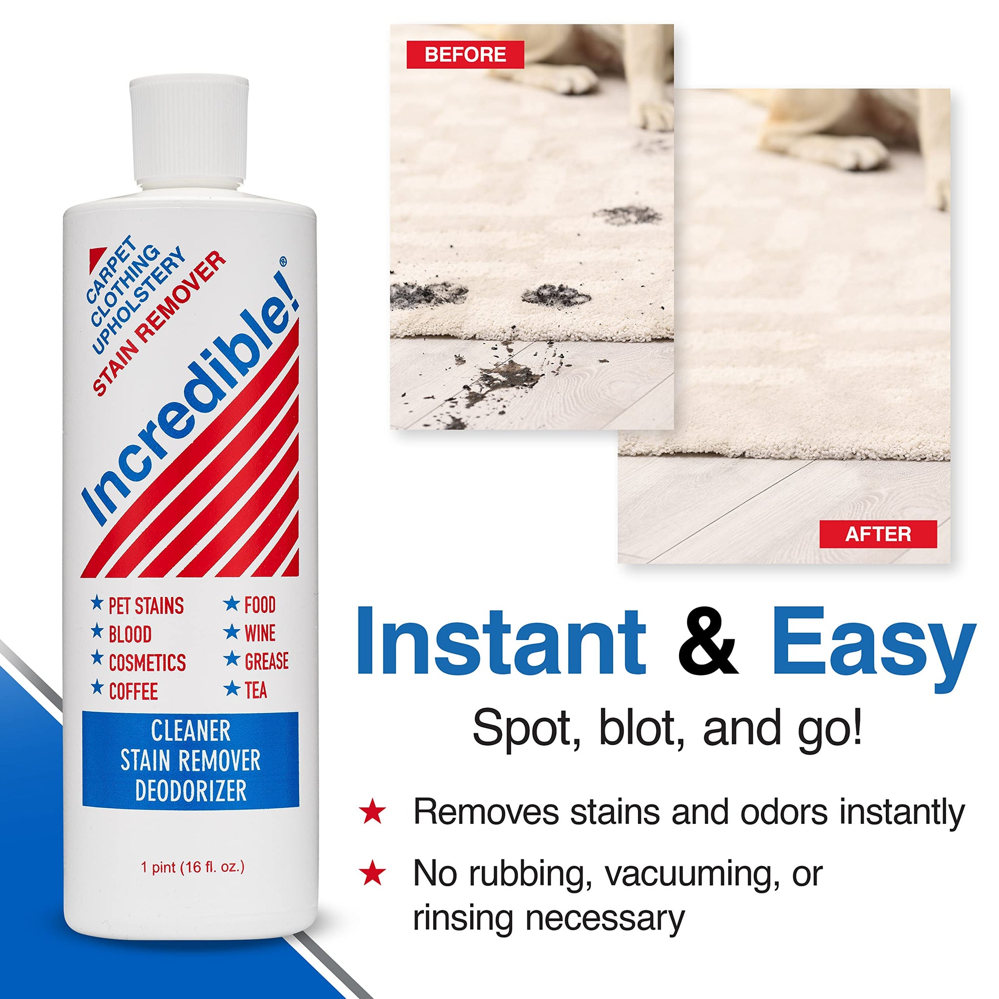 INCREDIBLE! Stain Remover For Clothes, Laundry, Carpets, Mattress & Upholstery, 16.oz (Pack of 3)