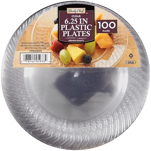 Daily Chef 6.25-Inch Plastic Plates, Clear, 100 Count