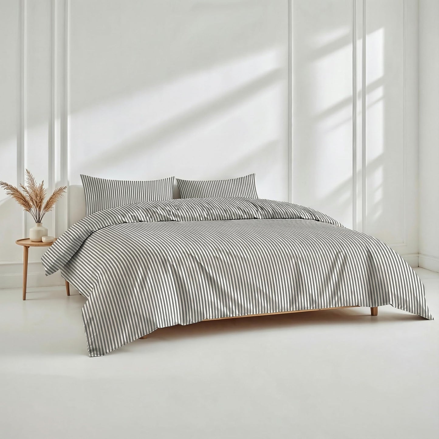 Italic Luxe Twin Sheet Set - 400TC Australian Sateen Cotton - Ultra-Soft Hotel Quality Cooling Bed Sheets - 3-Piece Mini-Stripe Set with Deep Pockets