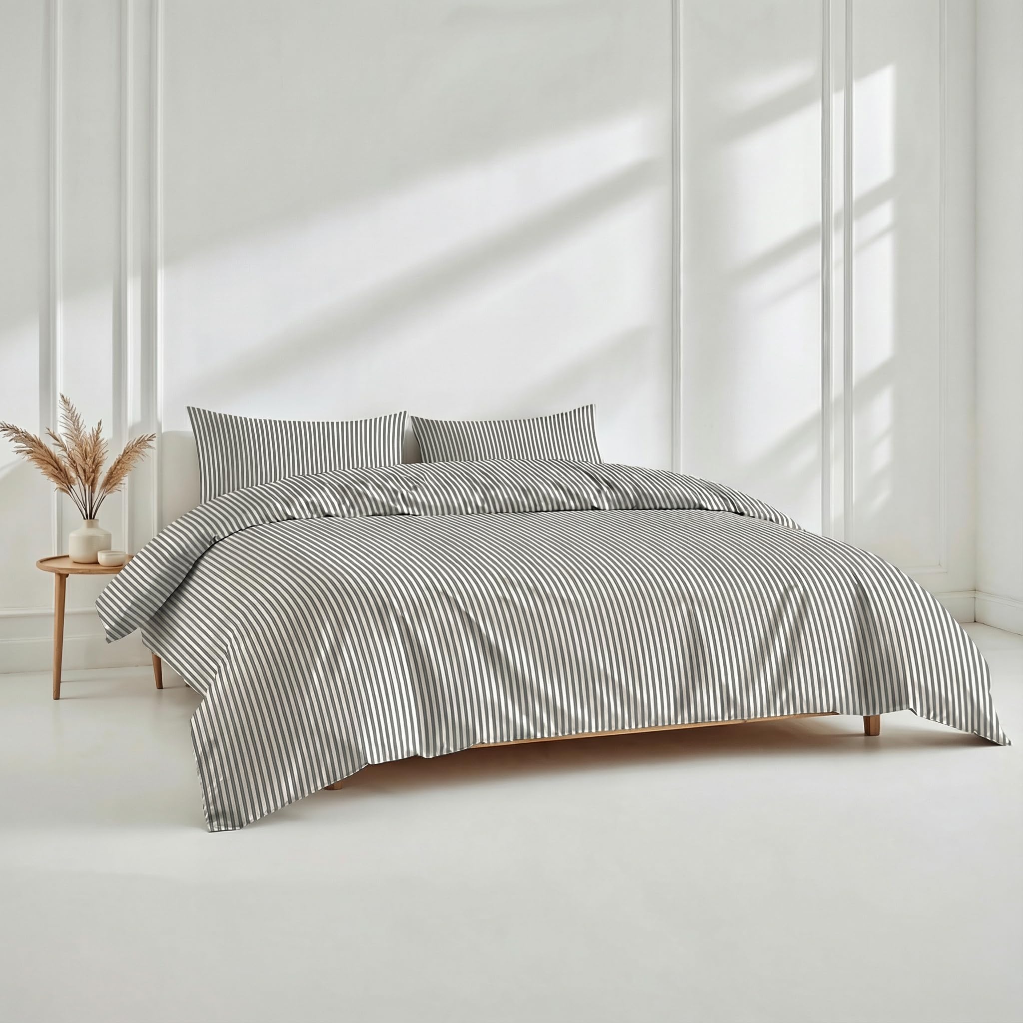 Italic Luxe Twin Sheet Set - 400TC Australian Sateen Cotton - Ultra-Soft Hotel Quality Cooling Bed Sheets - 3-Piece Mini-Stripe Set with Deep Pockets