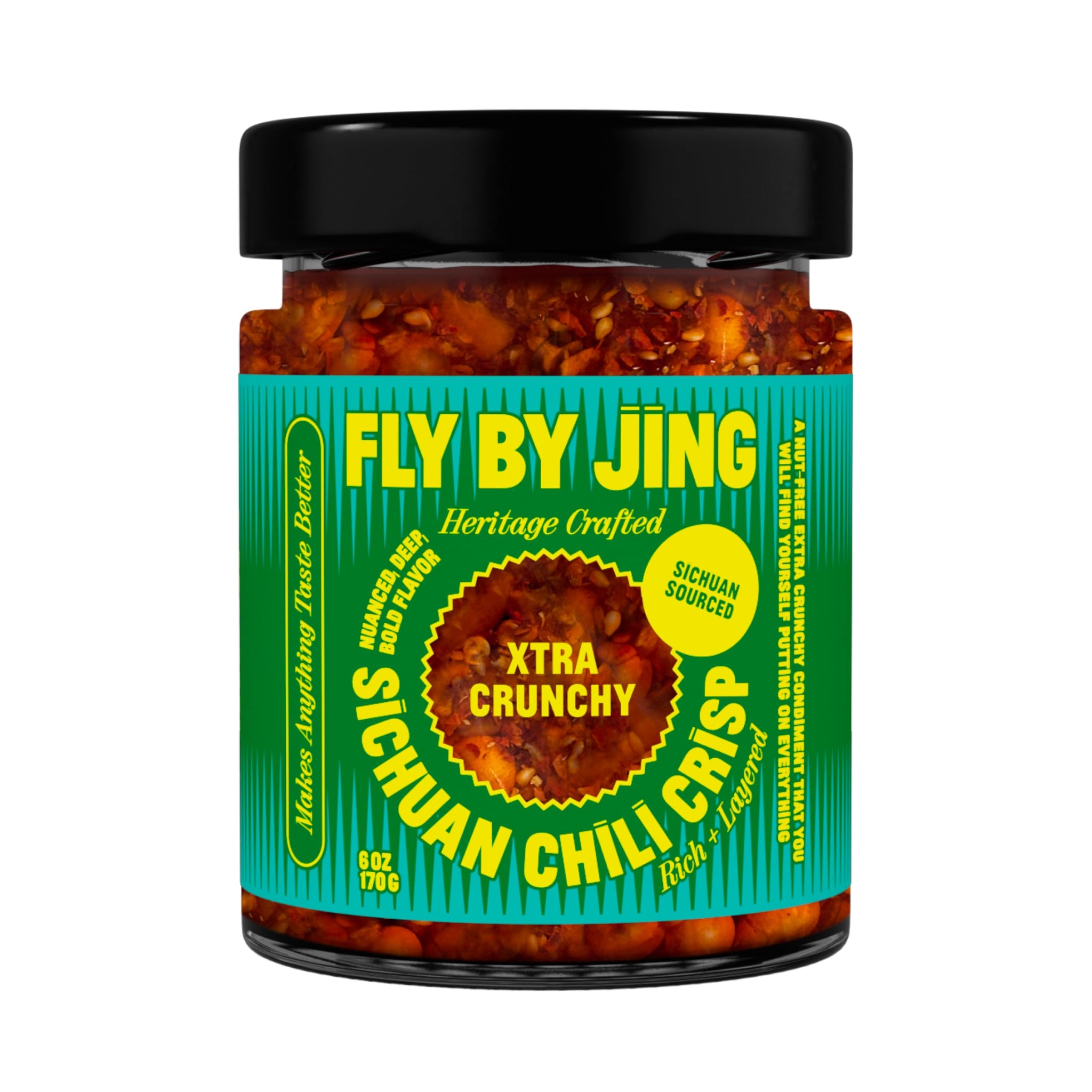 FLYBYJING Xtra Crunchy Sichuan Chili Crisp: Spicy, Tingly, Savory, Vegan, Nut-Free, Sugar Free Premium Chili Crunch - Good on Noodles, Proteins