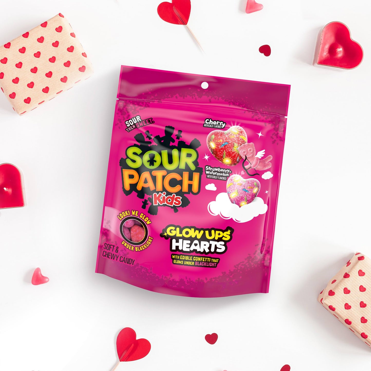 SOUR PATCH KIDS Glow Ups Hearts Soft & Chewy Valentine's Day Candy, 8.4 oz