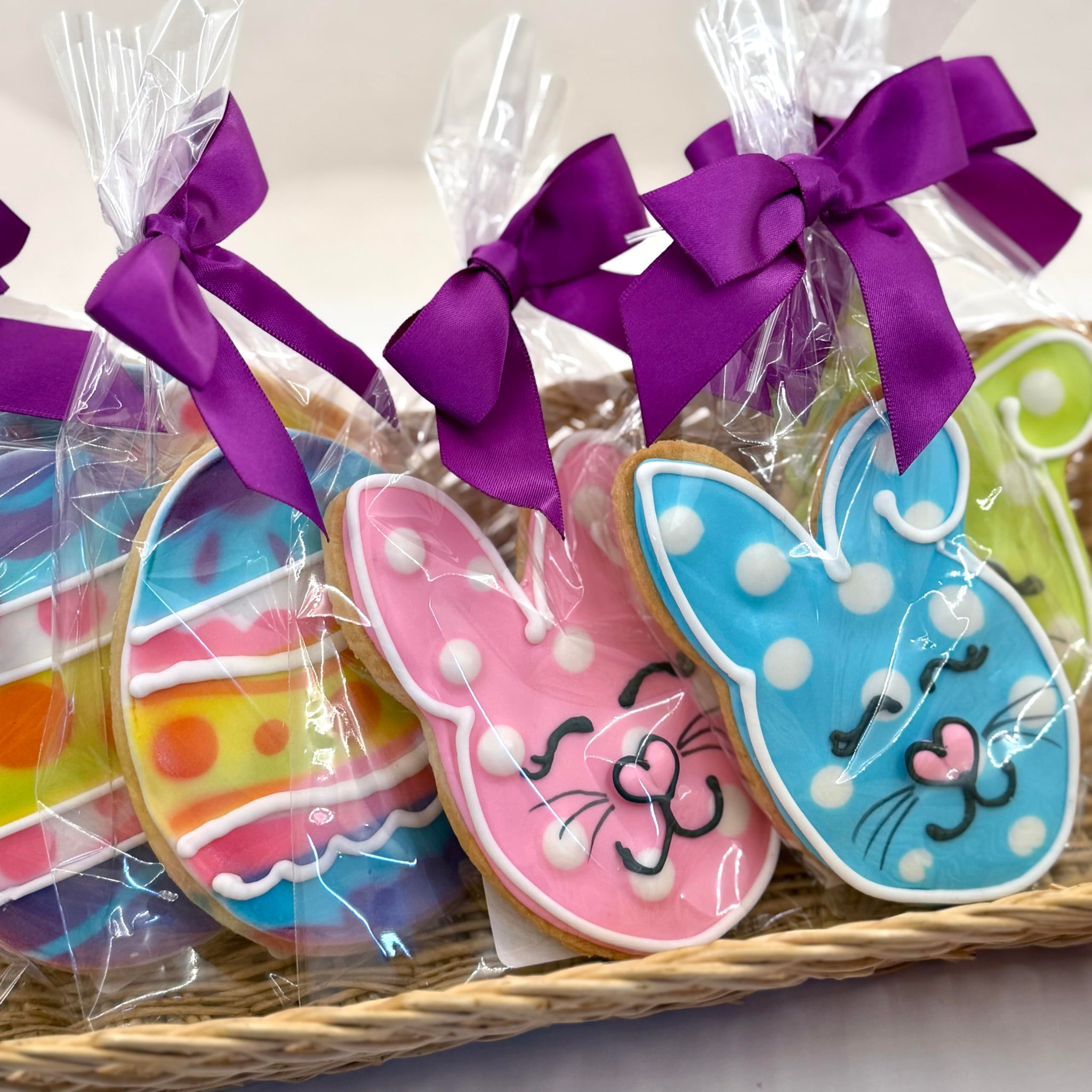 Easter Bunny and Egg Cookies- 6 Decorated Shortbread Bunnies and Eggs Individually Wrapped With Bow by BakersDozenToGo