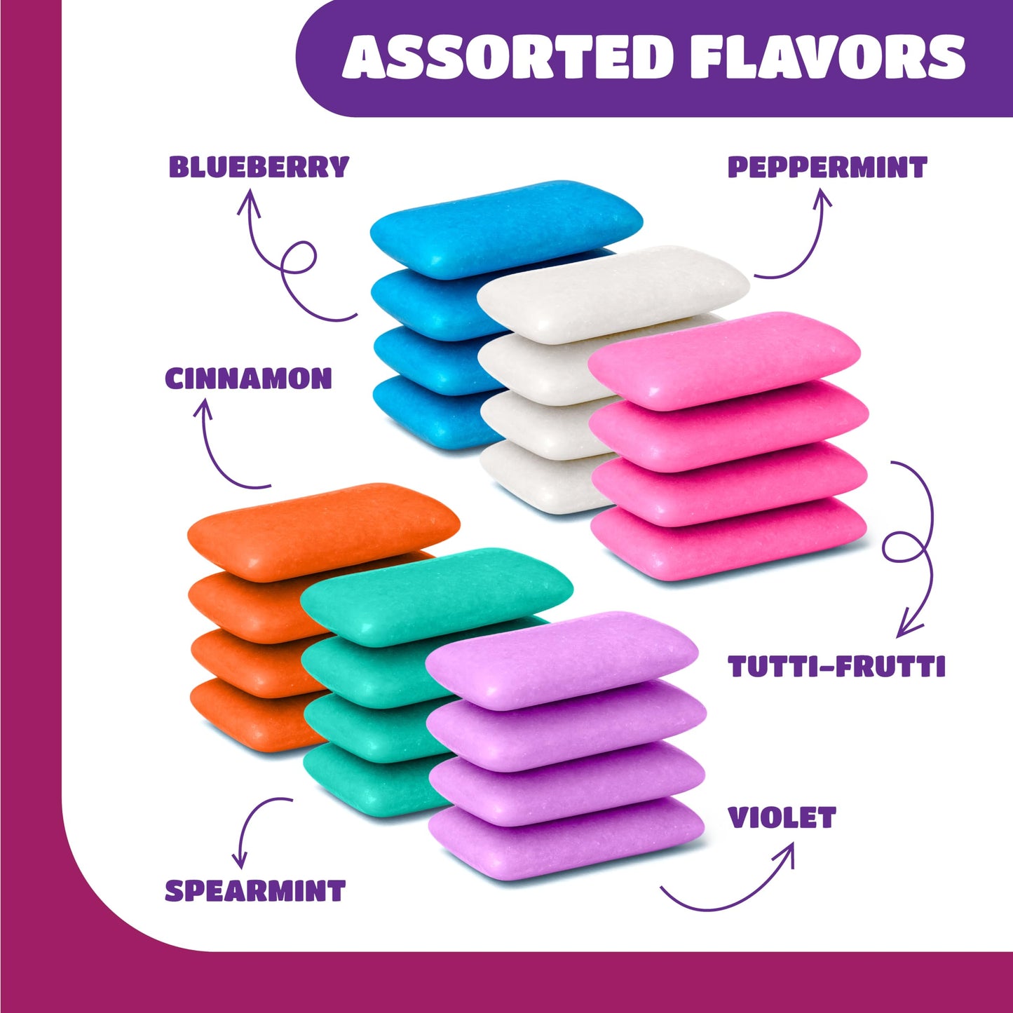 Mexican Original Chewing Gum - 180 Mini Pouches - 2 Pound Pack - Assorted Flavors Gum Bulk - Mix of Spearmint, Tutti-Frutti, Cinnamon, Blueberry