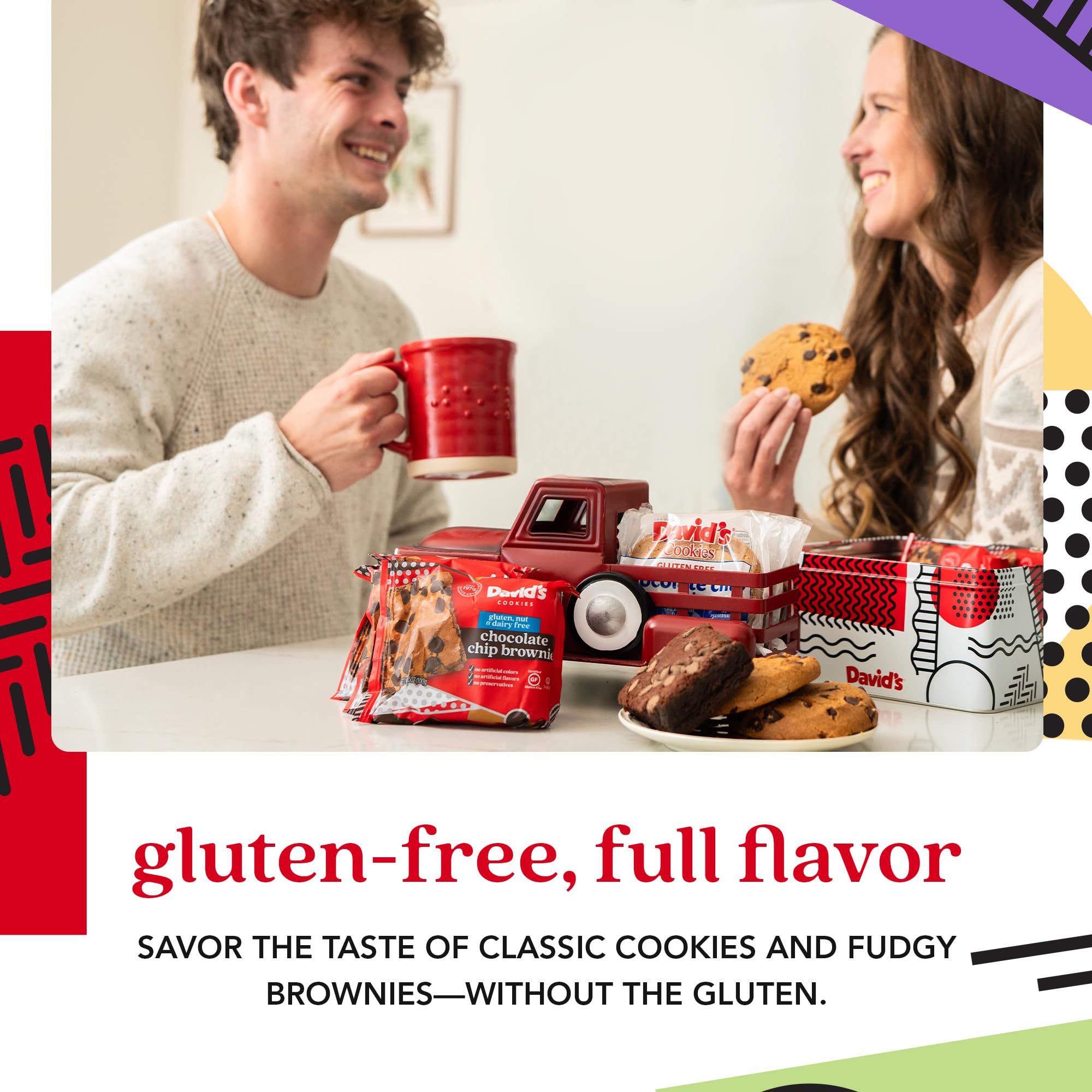 David’s Cookies Gluten-Free Cookies & Brownies in Sweet Sampler Tin - Freshly Baked Classic Chocolate Chip Cookies & Fudgy Brownies - Gourmet Bakery