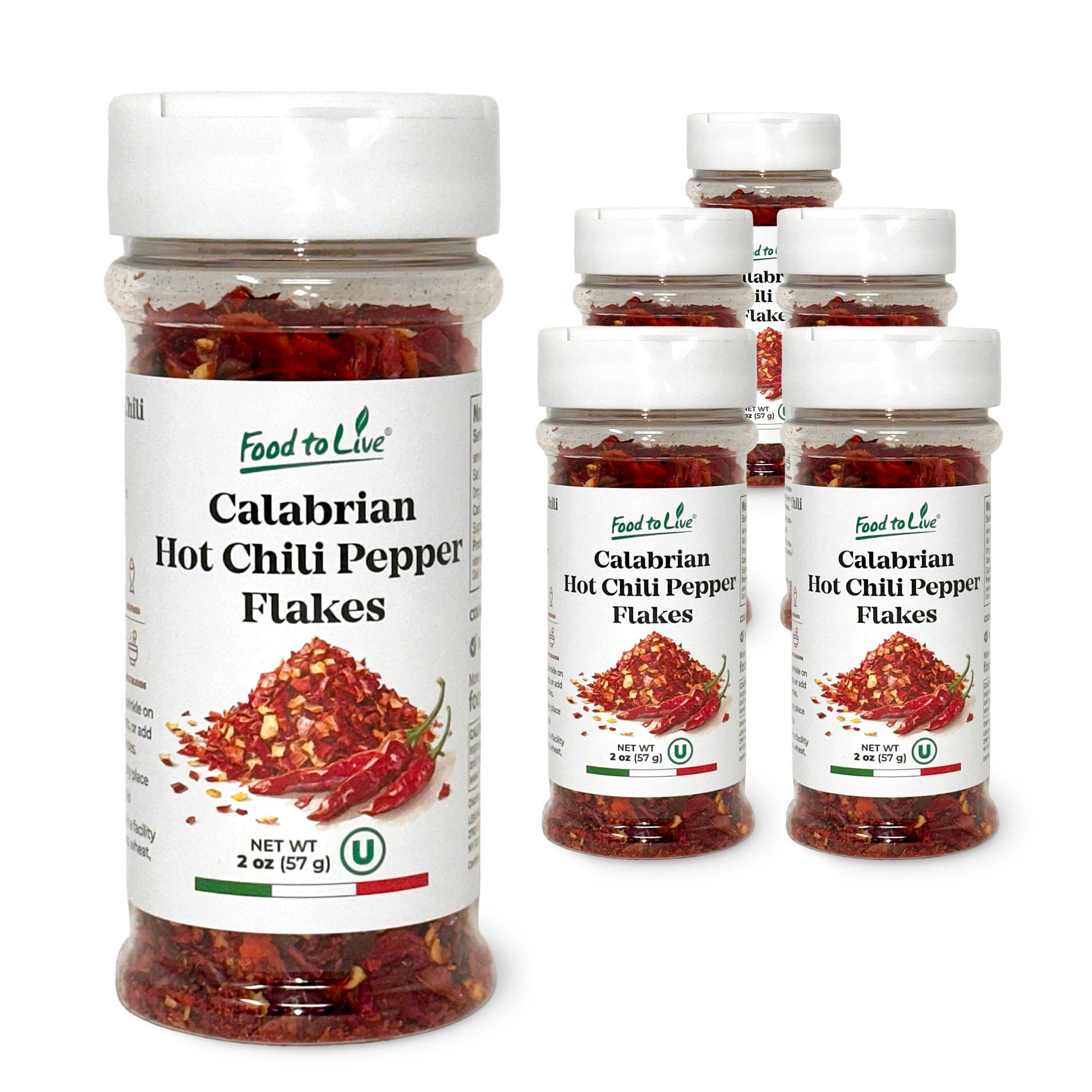 Food to Live Calabrian Hot Chili Pepper Flakes, 2 oz - Dried Large-Cut Italian Red Crushed Pepper, Spicy Seasoning. All Natural Vegan, Kosher (Pack