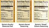 Sylvia's Seasoning Variety Pack, (Great! Greens 5.25oz, Soulful Seasoned Salt 7oz, and Secret Seasoning 1.5oz) 3 Containers