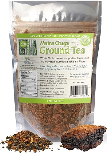 Chaga Ground Herbal Tea by My Berry | 100% Canadian Wild-Harvested | Additive-Free & Caffeine-Free | Coarse Ground Loose Tea | 4oz