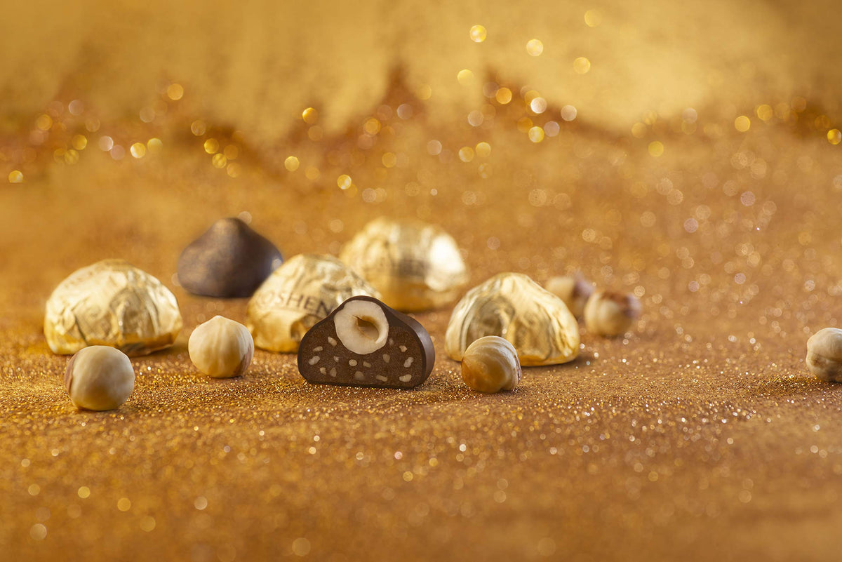 Roshen Kiev Vecherniy Chocolate Candy with Chopped and Hazelnuts Coating, Premium Gift Box 12.42oz/352 grams
