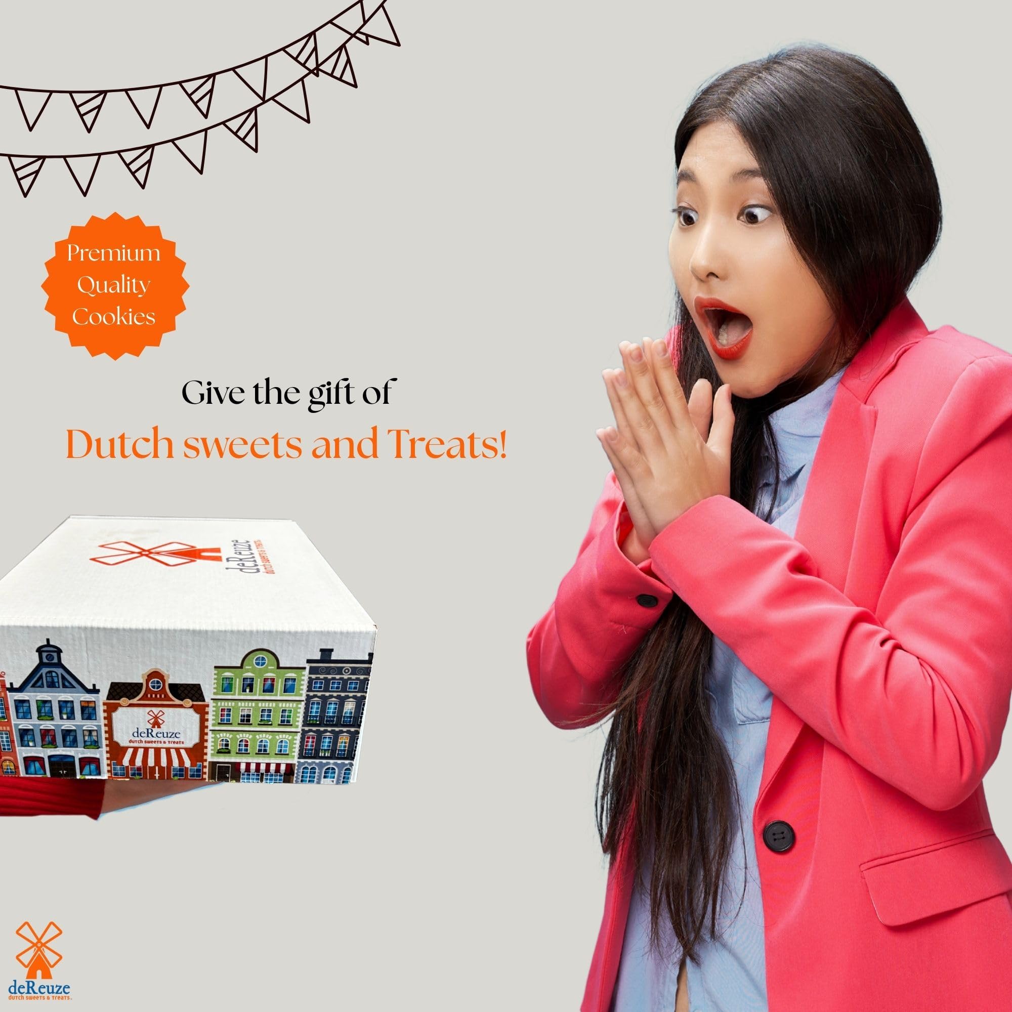 deReuze Dutch Snack Box from Netherlands Gourmet Cookies Pack - 8 Assorted Treats in a Flip-Top Box Stroopwafel Ginger Snaps Shortbread Chocolate