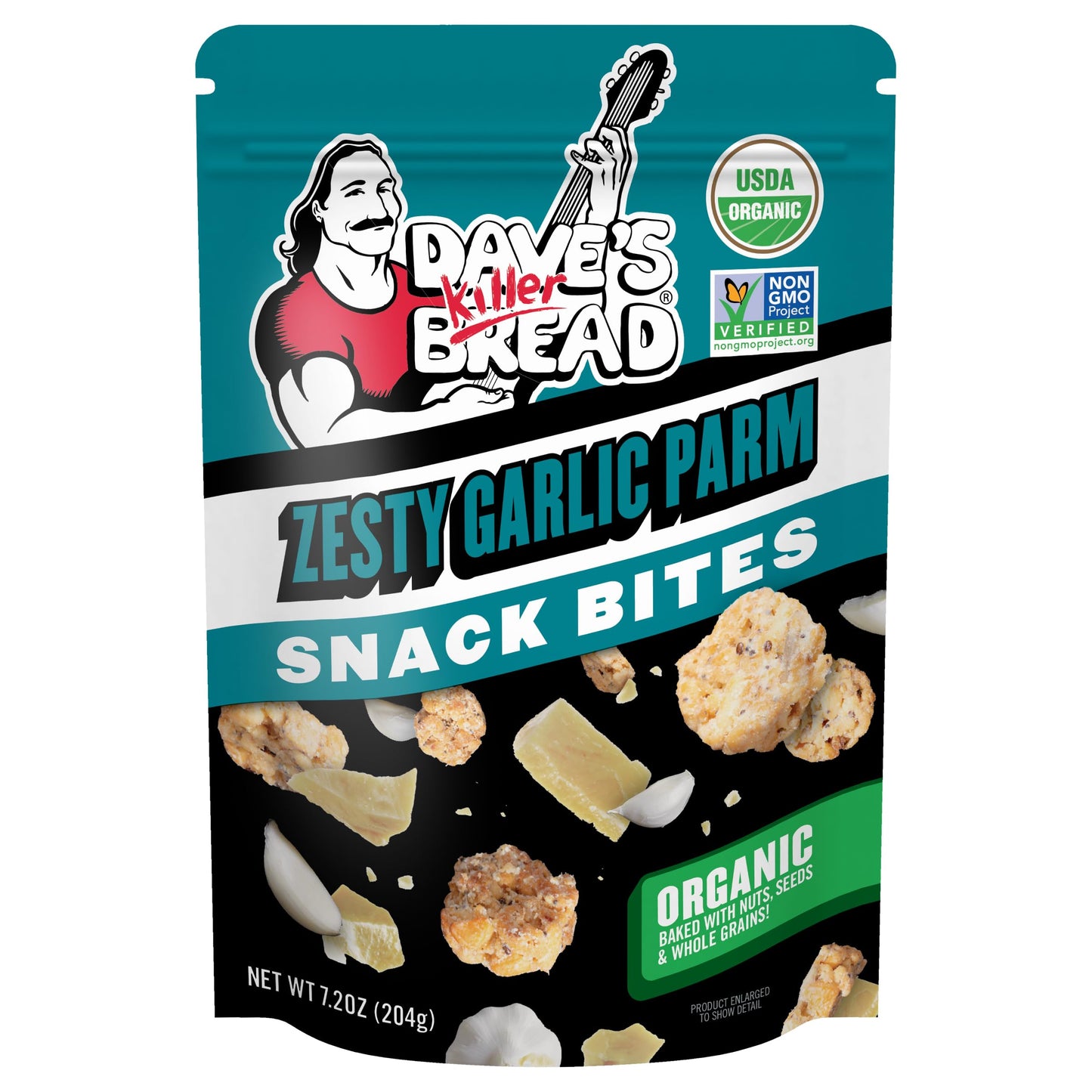 Dave's Killer Bread Zesty Garlic Parm Organic Snack Bites, Garlic Parmesan Snacks, 7.2 oz