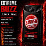 Banned Coffee™ Ground - World’s Strongest High Caffeine Coffee That Shouldn’t Be Allowed - Bold Medium-Dark Roast Arabica & Robusta Blend - Extreme