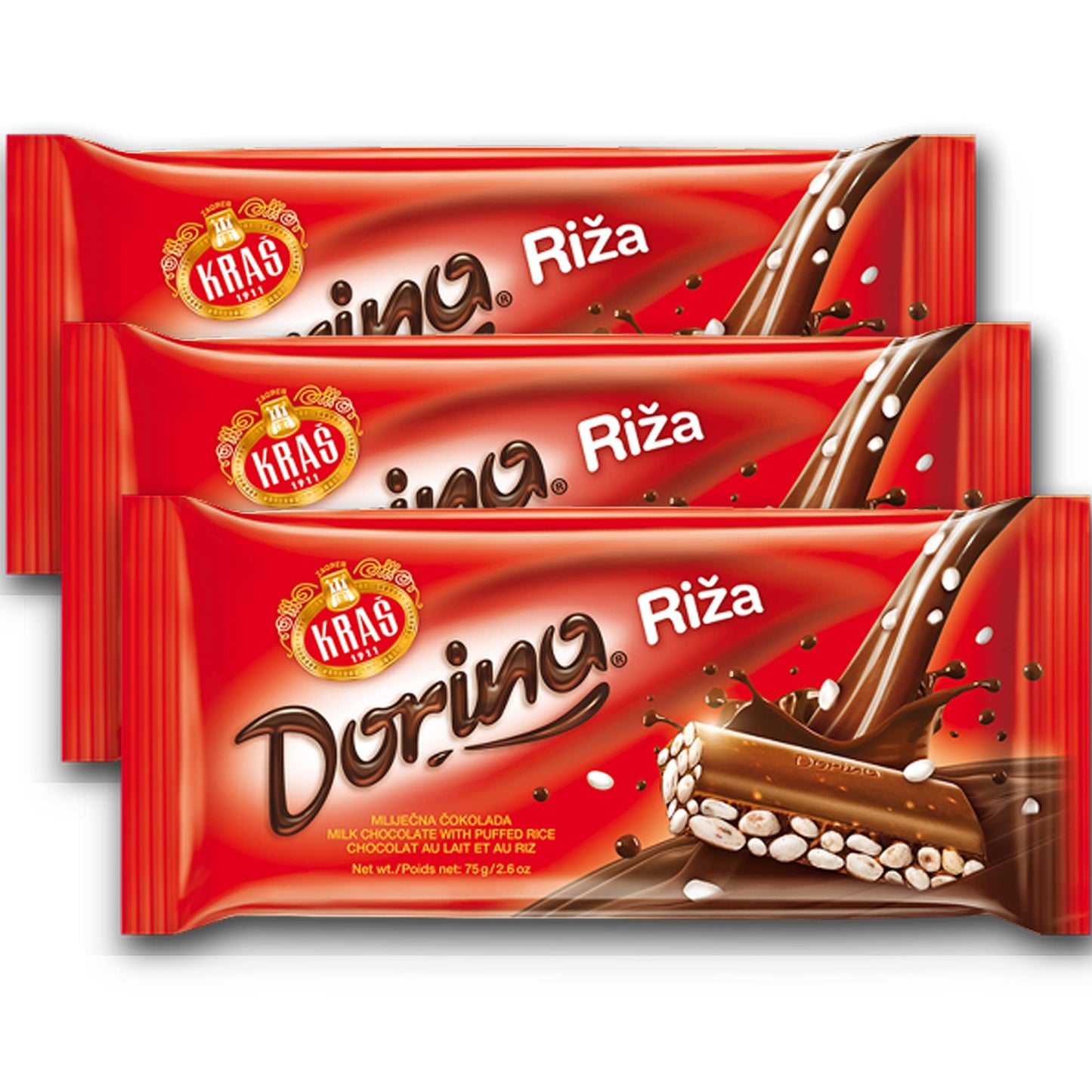 Dorina Chocolate bar form Croatia (Riza - Milk Chocolate With Puffed Rice 75g 3Pack)