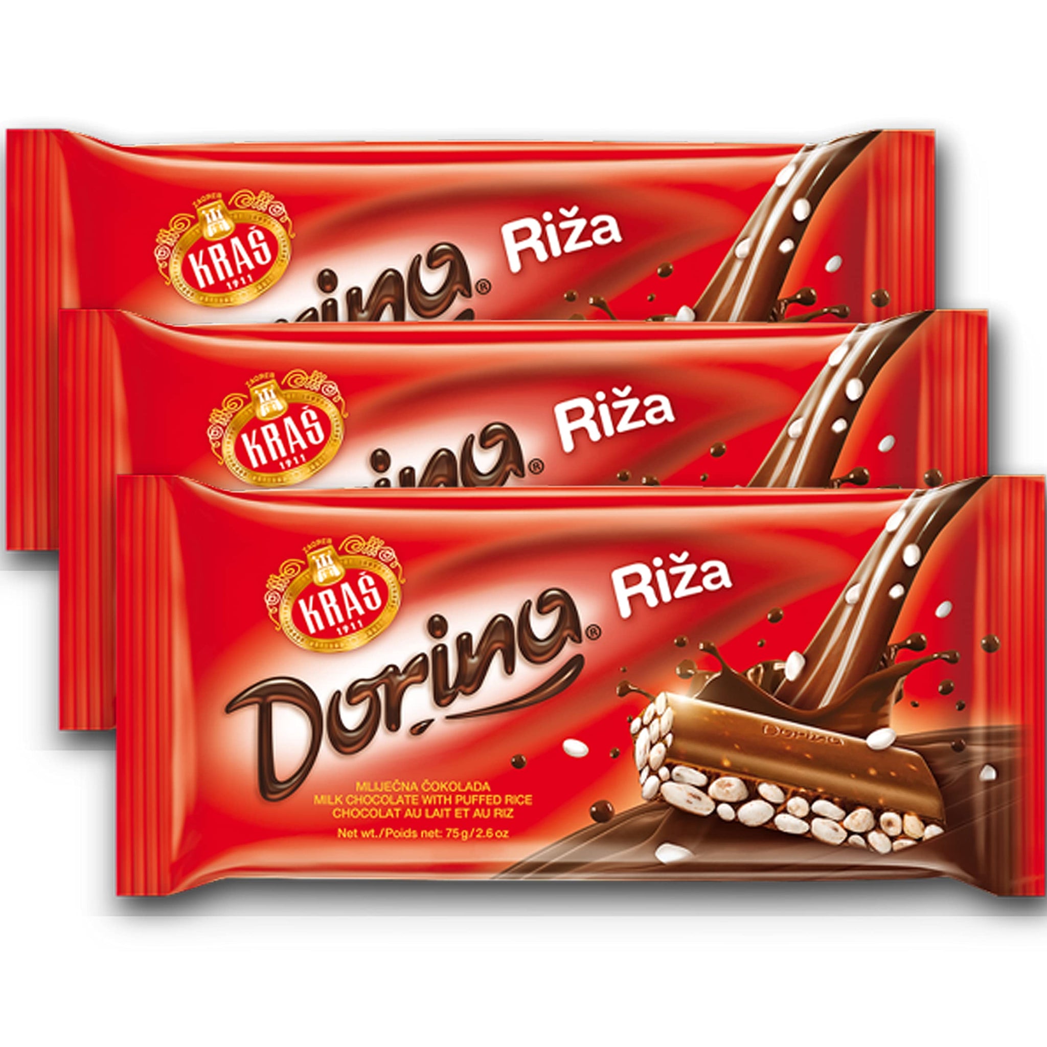 Dorina Chocolate bar form Croatia (Riza - Milk Chocolate With Puffed Rice 75g 3Pack)