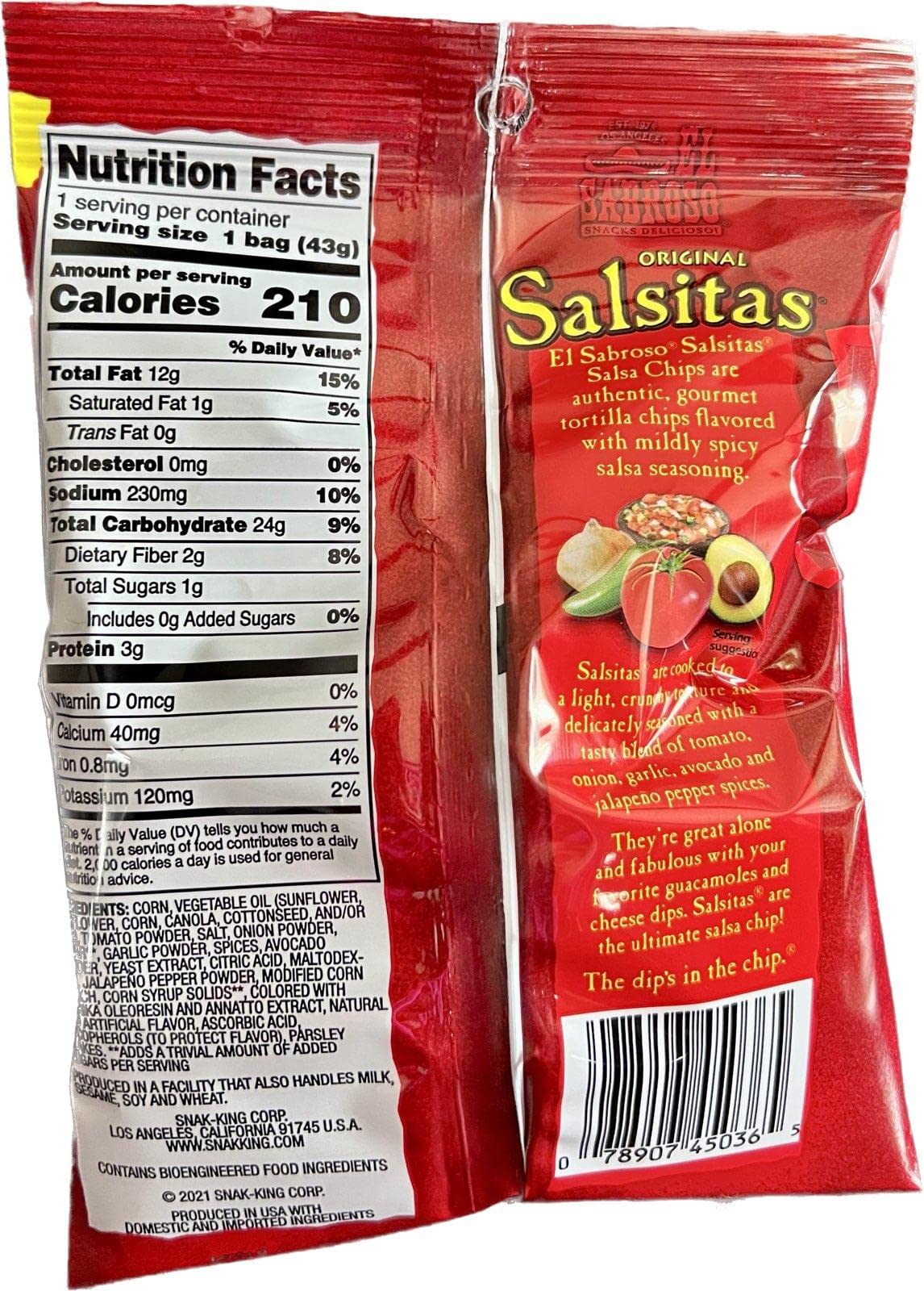 El Sabroso Salsitas Spicy Salsa Round Tortilla Chips, 1.5oz Bags (Pack of 12, Total of 18 Oz)