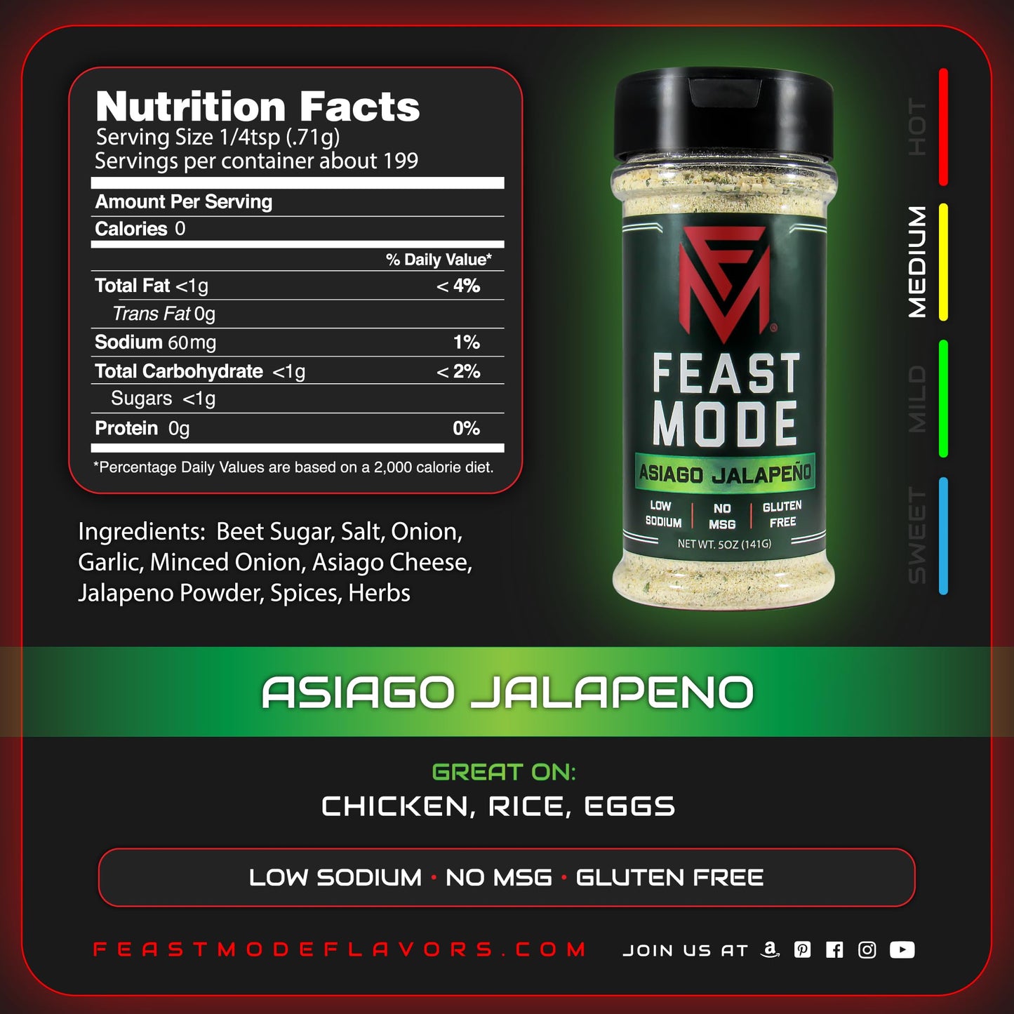 Feast Mode Flavors | Gainz Pack | 5 count | 5oz seasonings | Hawaiian BBQ | Garden Veggie | Butter Herb | Farmhouse Ranch | Asiago Jalapeno | meal