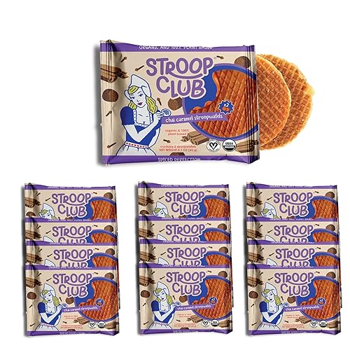 Stroop Club Chai Infused Organic Stroopwafel Caramel Treats | Vegan, Plant-Based and Dutch-Approved Indulgence - 24 Vegan Waffle Cookies (12 Pack
