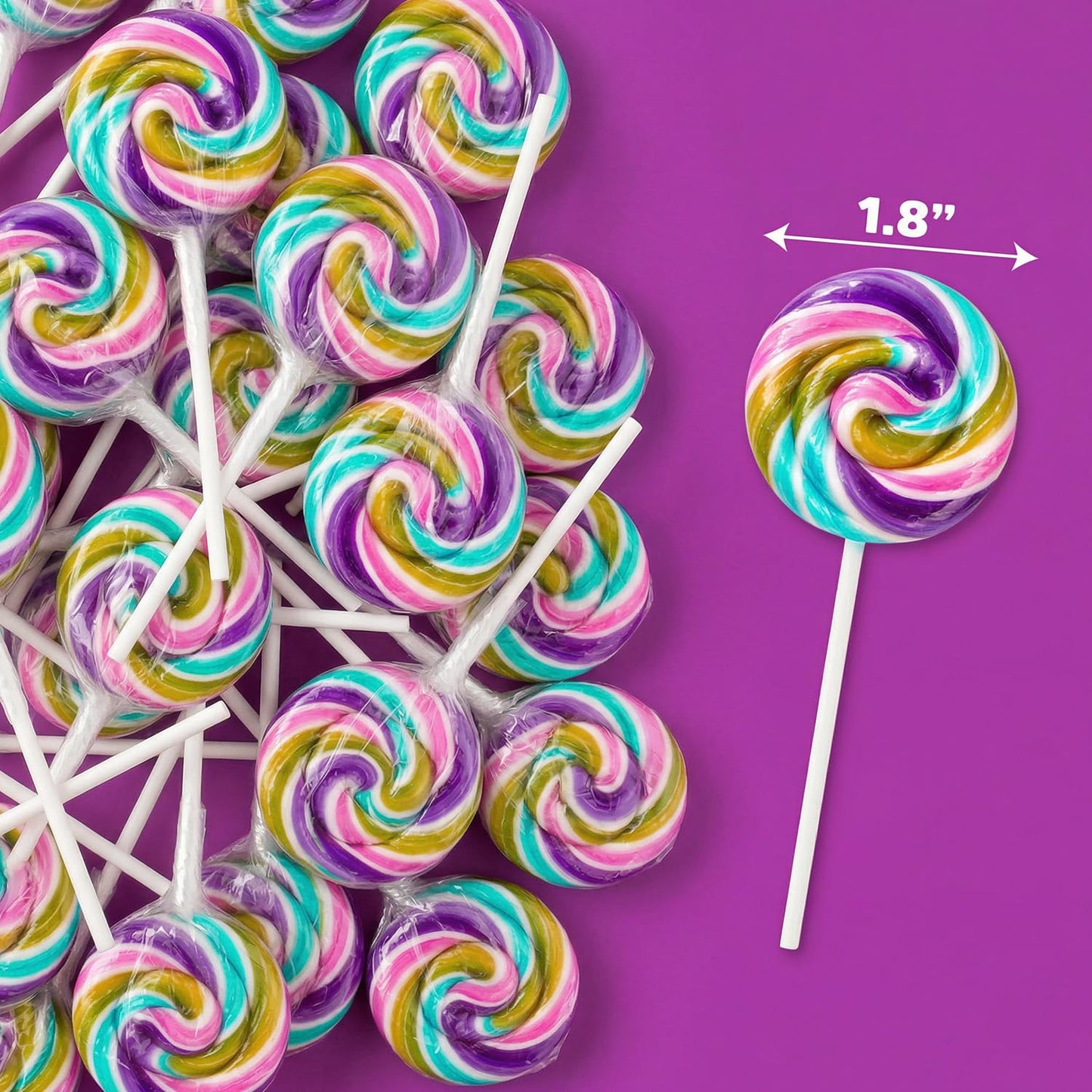 Swirl Lollipops With Natural Colors - 24 Count Pastel Rainbow Tutti Frutti Candy Pops, Classic Swirl Lollipops for Spring Party Favors & Classroom