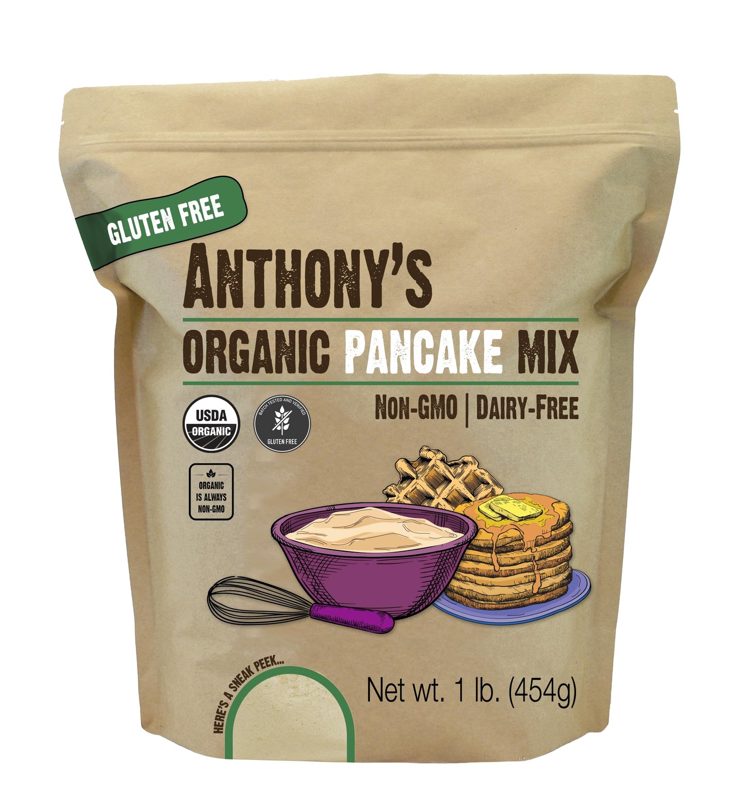 Anthony's Organic Pancake Mix, 1 lb, Dairy Free, Gluten Free, Non GMO