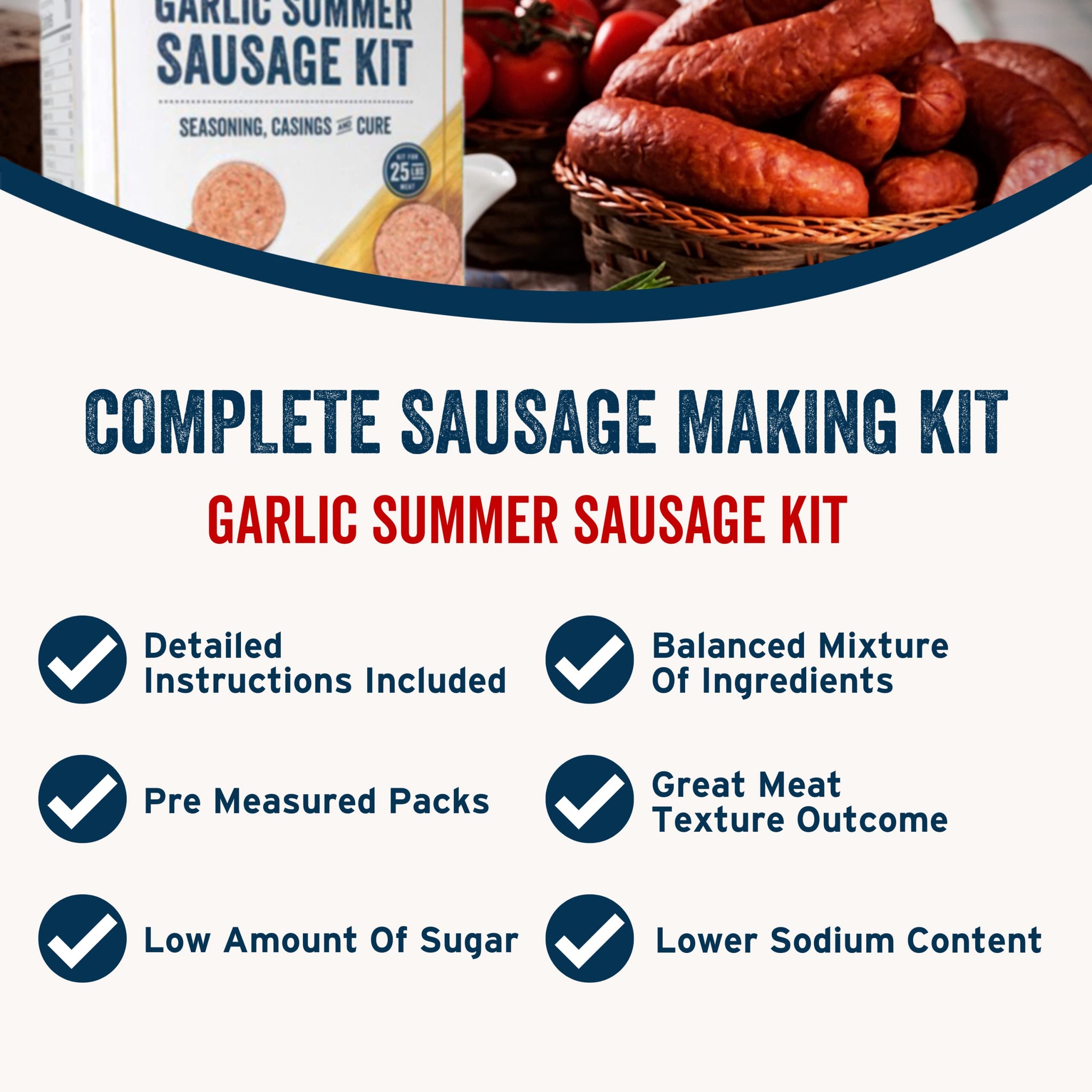 PS Seasoning Garlic Summer Sausage Kit - Includes Sausage Seasoning Mix, Cure, and Casings for up to 25 lbs of Meat - Easy to Use, Complete