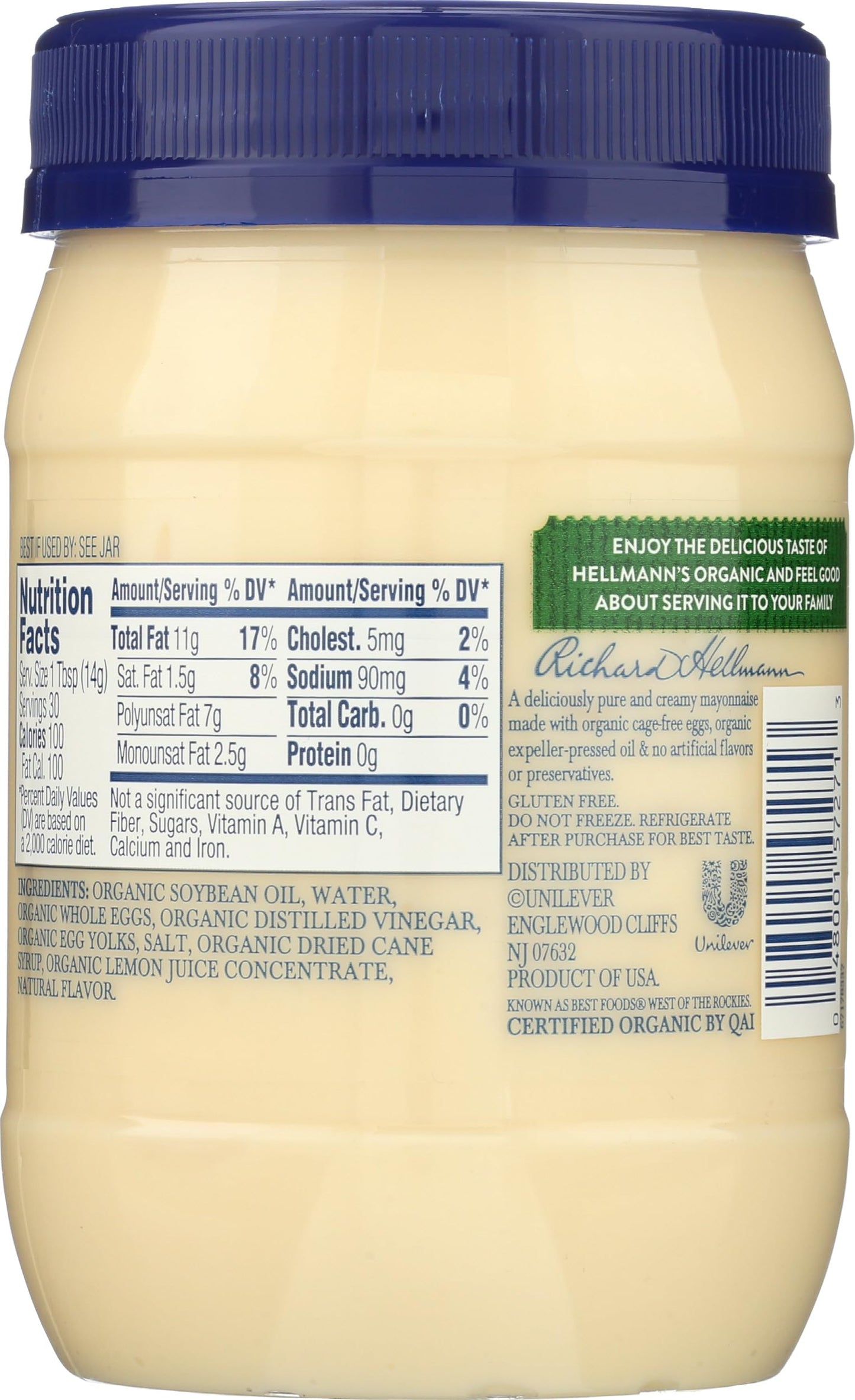 Hellmann's Organic Mayonnaise Original Mayo Creamy Condiment for Sandwiches and Simple Meals Made with Organic Free-Range Eggs 15 oz