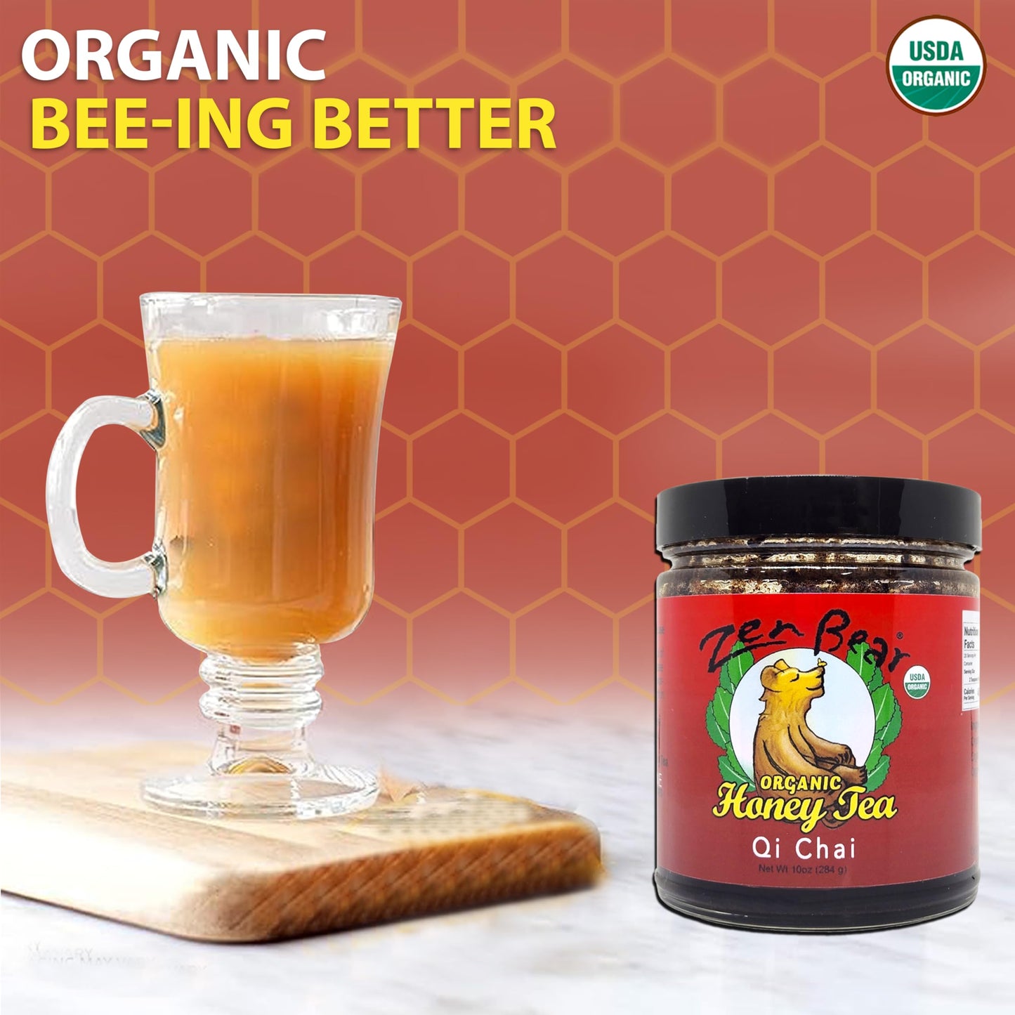 Zen Bear Organic Qi Chai Honey Tea - Rich India-Inspired Flavor Infused with Premium Black Tea, Cinnamon, Cardamom, Cloves, and Black Pepper