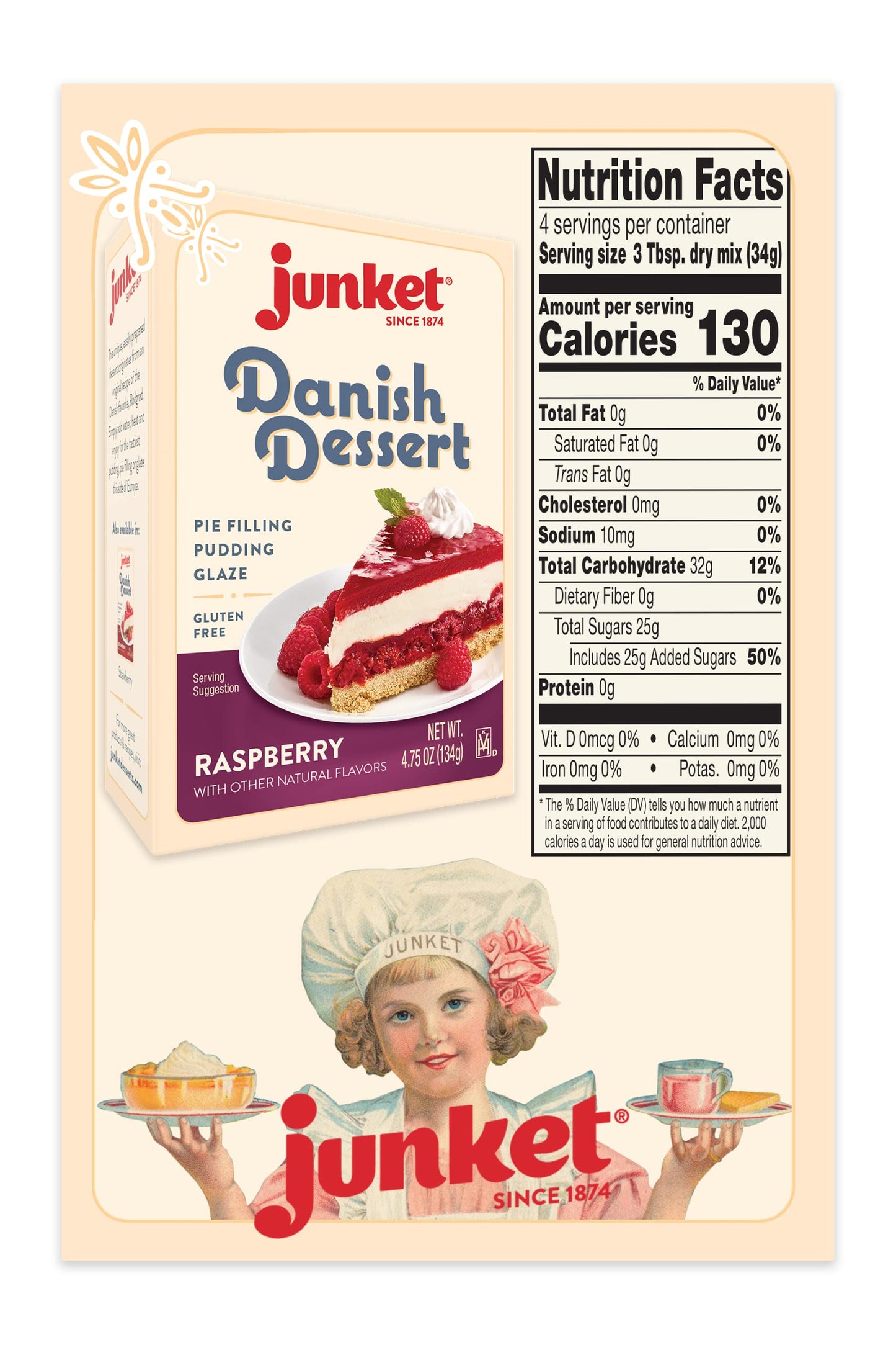 Junket Danish Dessert Raspberry Mix - for Raspberry Pie Filling, Cheesecake Topping, Sauces, Puddings, and Glazes. Easy! Add Water, Heat 60 Seconds