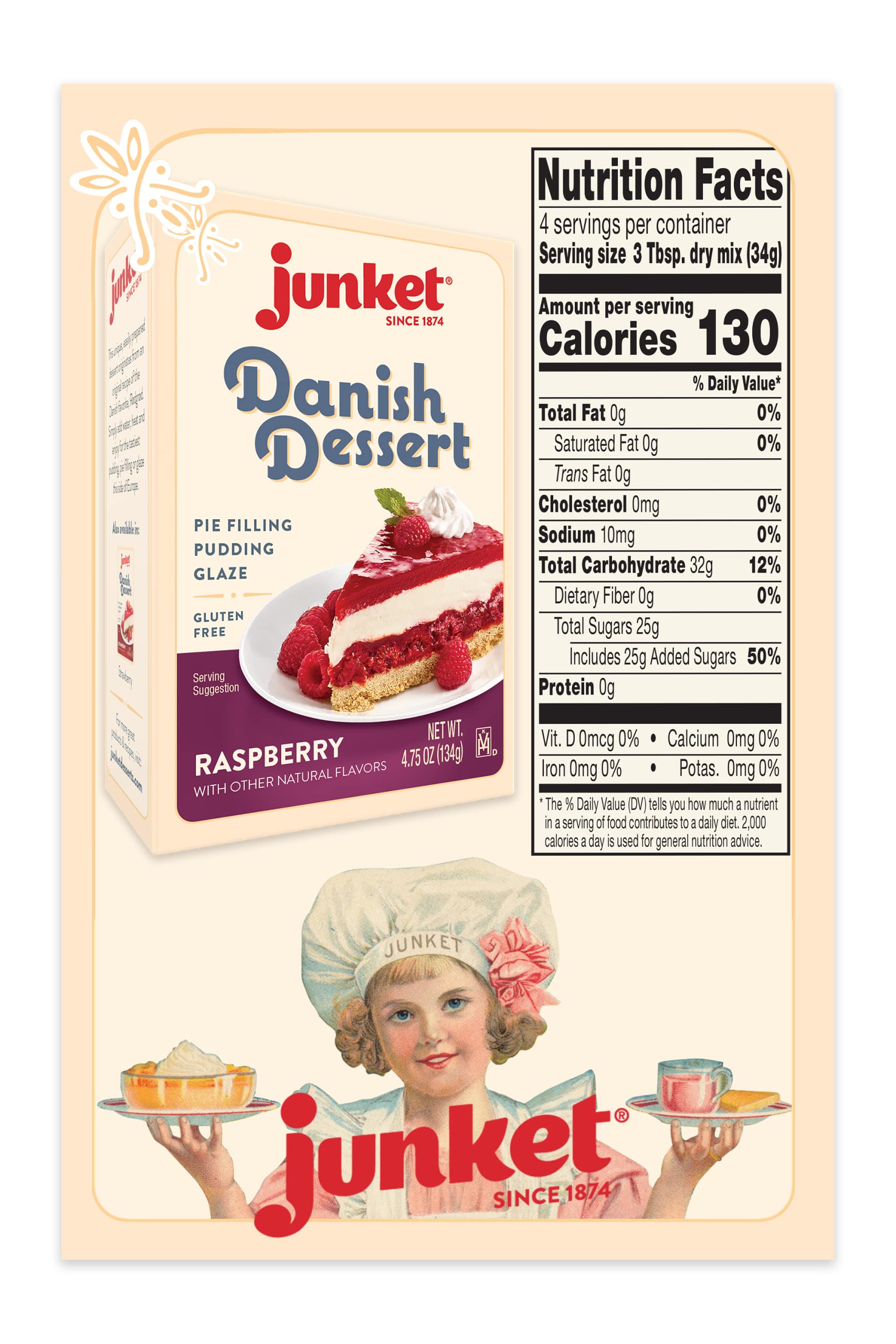 Junket Danish Dessert Raspberry Mix - for Raspberry Pie Filling, Cheesecake Topping, Sauces, Puddings, and Glazes. Easy! Add Water, Heat 60 Seconds