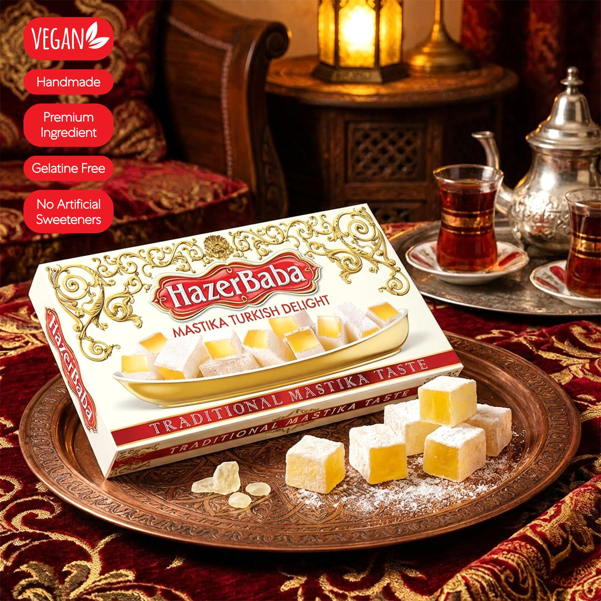 HazerBaba Turkish Delight Candy, Mastika Traditional Lokum, 16oz(Pack of 1)