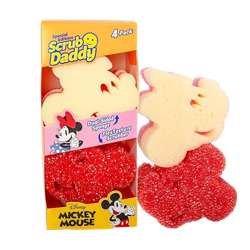 Scrub Daddy Mickey & Minnie Mouse Dish Sponges - Includes 2 Scrub Daddy Kitchen Sponges & 2 Scrub Mommy Dish Scrubbers - Dual-Sided, Odor-Resistant