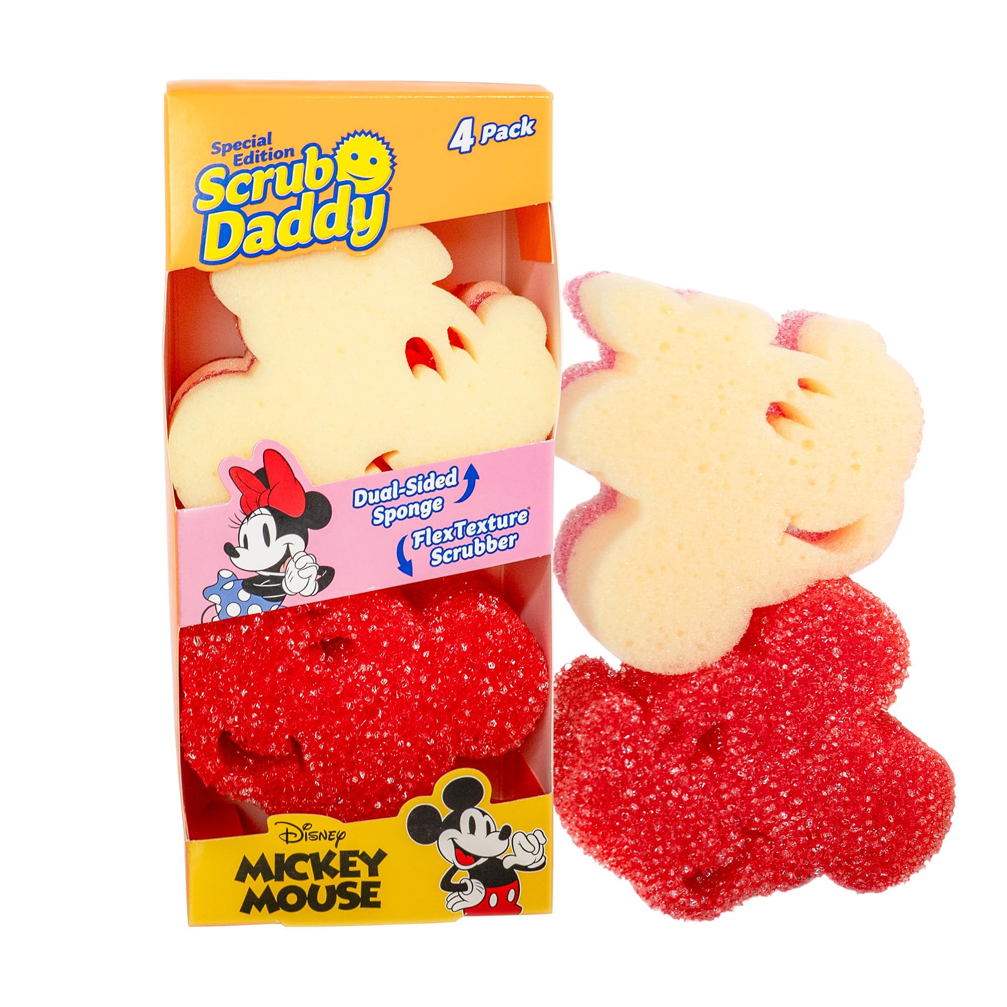 Scrub Daddy Mickey & Minnie Mouse Dish Sponges - Includes 2 Scrub Daddy Kitchen Sponges & 2 Scrub Mommy Dish Scrubbers - Dual-Sided, Odor-Resistant