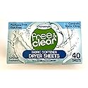 Homebright Free & Clear Fabric Softener Dryer Sheets, Perfume Free, Dye Free, Controls Static Cling, 40 Sheets