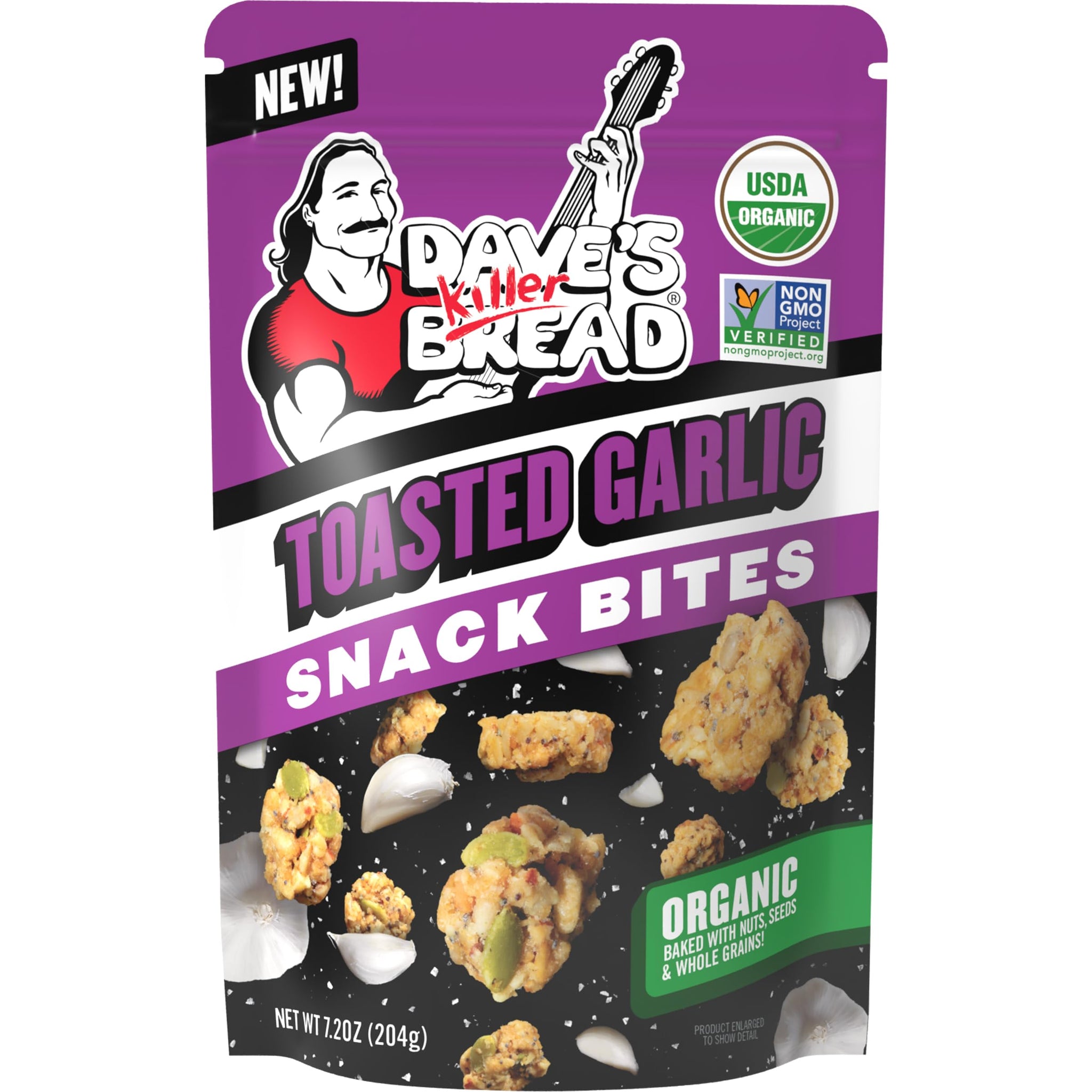 Dave's Killer Bread Toasted Garlic Organic Snack Bites, Garlic Organic Snacks, 7.2 oz