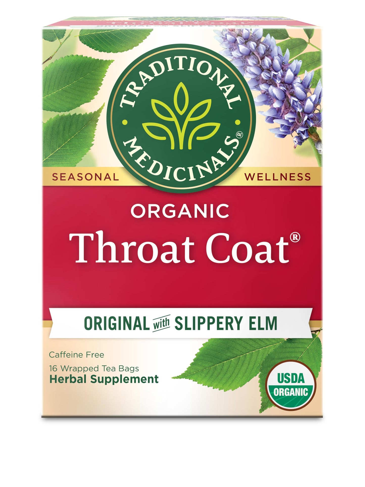 Traditional Medicinals Organic, Throat Coat Tea, Original with Slippery Elm - Supports Throat Health - Kosher, Non-GMO, Caffeine-Free, Compostable