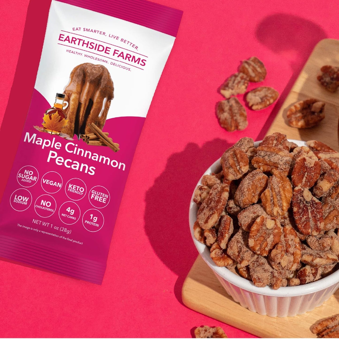 Earthside Farms Maple Cinnamon Pecans Snack Packs, No Sugar Added Keto Friendly Nuts, Vegan Gluten Free Non GMO Plant Protein Treat, 1oz Individual