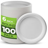 Munfix 100% Compostable Paper Plates 100 Pack, 6 Inch Heavy Duty Biodegradable Microwavable Disposable White Dessert Plates, Made of Eco-Friendly