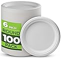Munfix 100% Compostable Paper Plates 100 Pack, 6 Inch Heavy Duty Biodegradable Microwavable Disposable White Dessert Plates, Made of Eco-Friendly