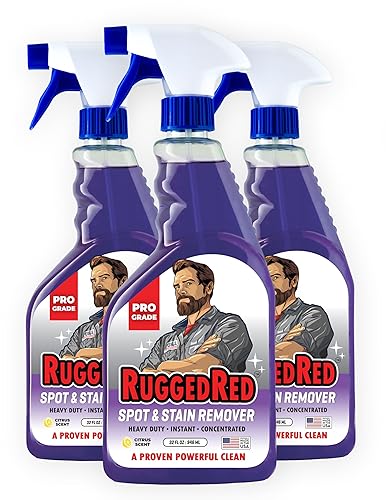 RuggedRed Stain Remover Spray - Powerful Spot & Stain Remover for Carpet, Upholstery, Mattress & More - USA-Made, Citrus Scent, 32oz (3 Bottles)