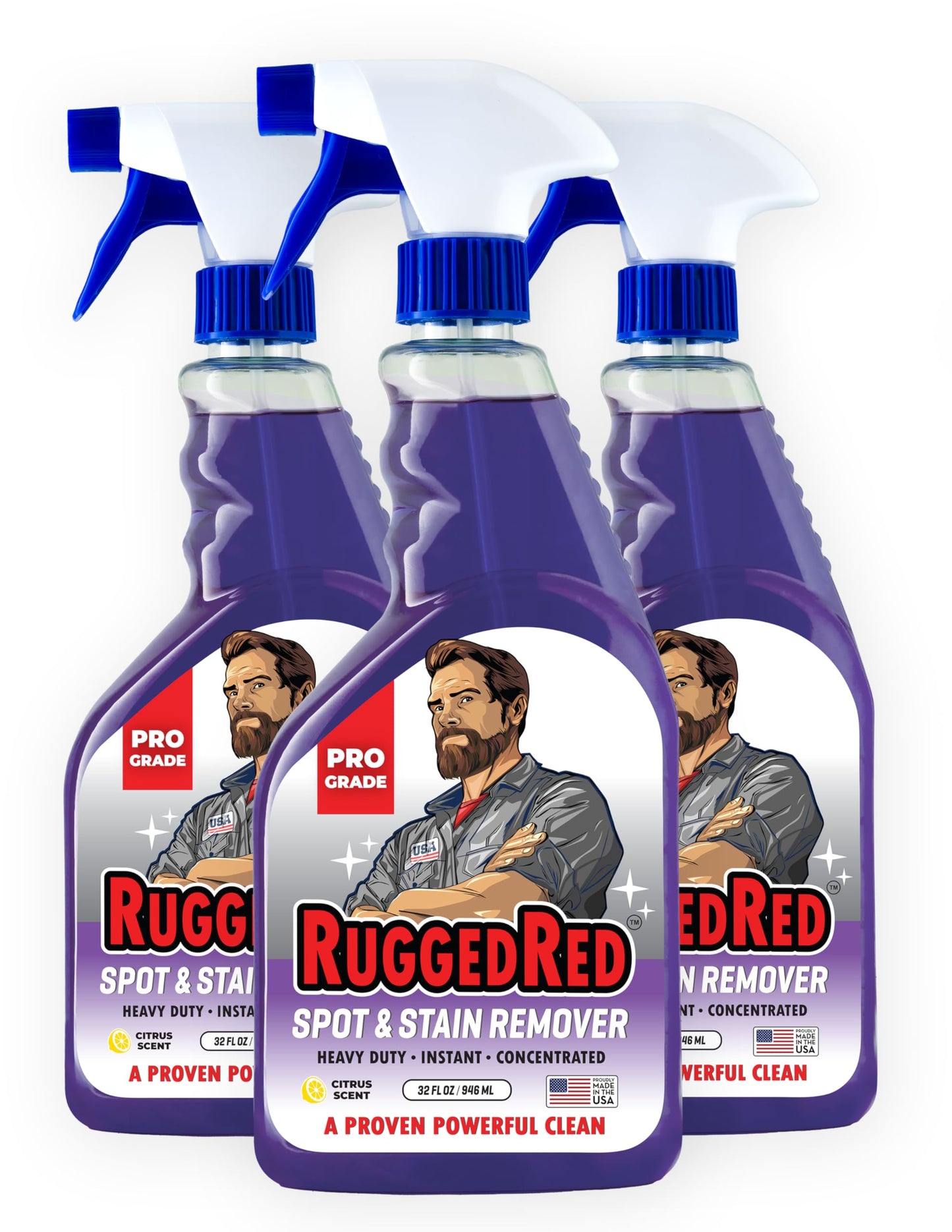 RuggedRed Stain Remover Spray - Powerful Spot & Stain Remover for Carpet, Upholstery, Mattress & More - USA-Made, Citrus Scent, 32oz (3 Bottles)