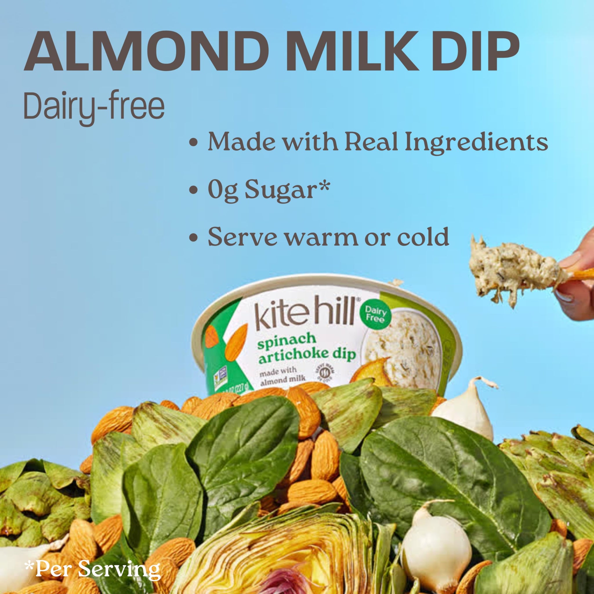 Kite Hill Spinach Artichoke Almond Milk Dip, 8 Ounces, Dairy Free, Gluten Free, Non-GMO, Vegan