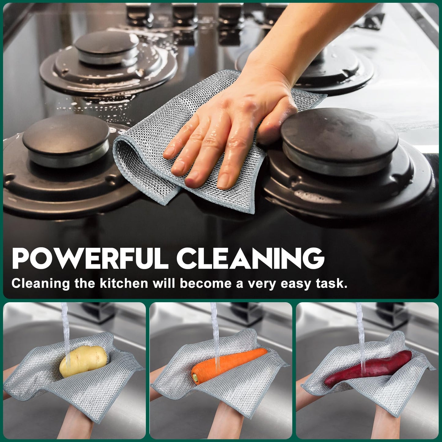 VMKBL 12 Pcs New Upgraded 3 Layers Non Scratch Wire Dishcloth, Multipurpose Wire Dishwashing Rags, Wet & Dry for Cookware, Sinks, Dishes, Stoves