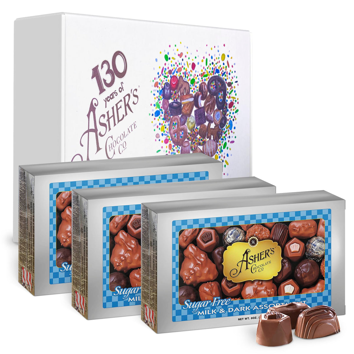 Asher's Chocolates Holiday Gift Box, Milk and Dark Chocolate Assortment, Small Batches of Kosher Chocolate, Family Owned Since 1892, Assorted