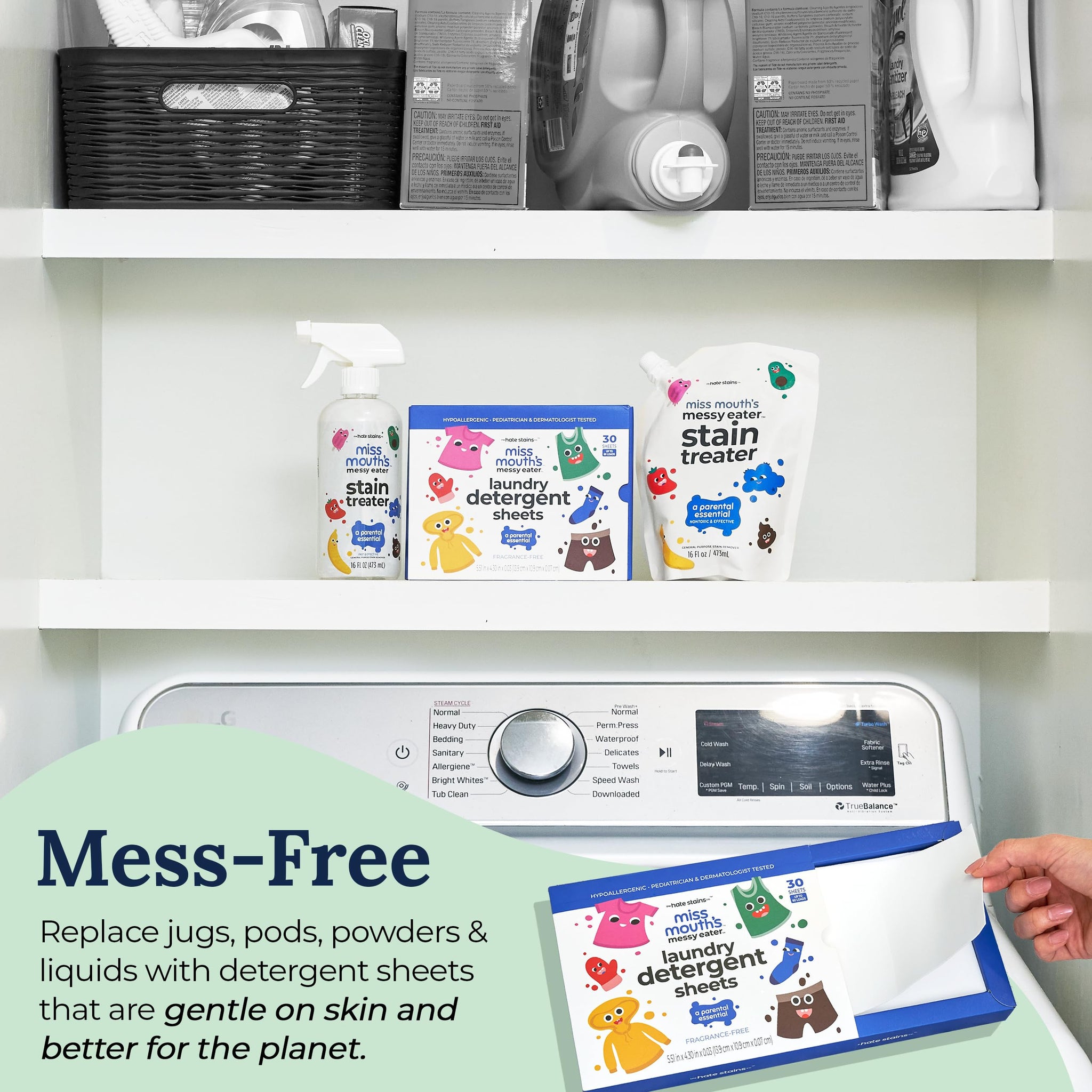 Miss Mouth's Laundry Detergent Sheets - 60 Loads, Unscented - Hypoallergenic & Sensitive Skin Friendly Laundry Sheets - Pediatrician & Dermatologist