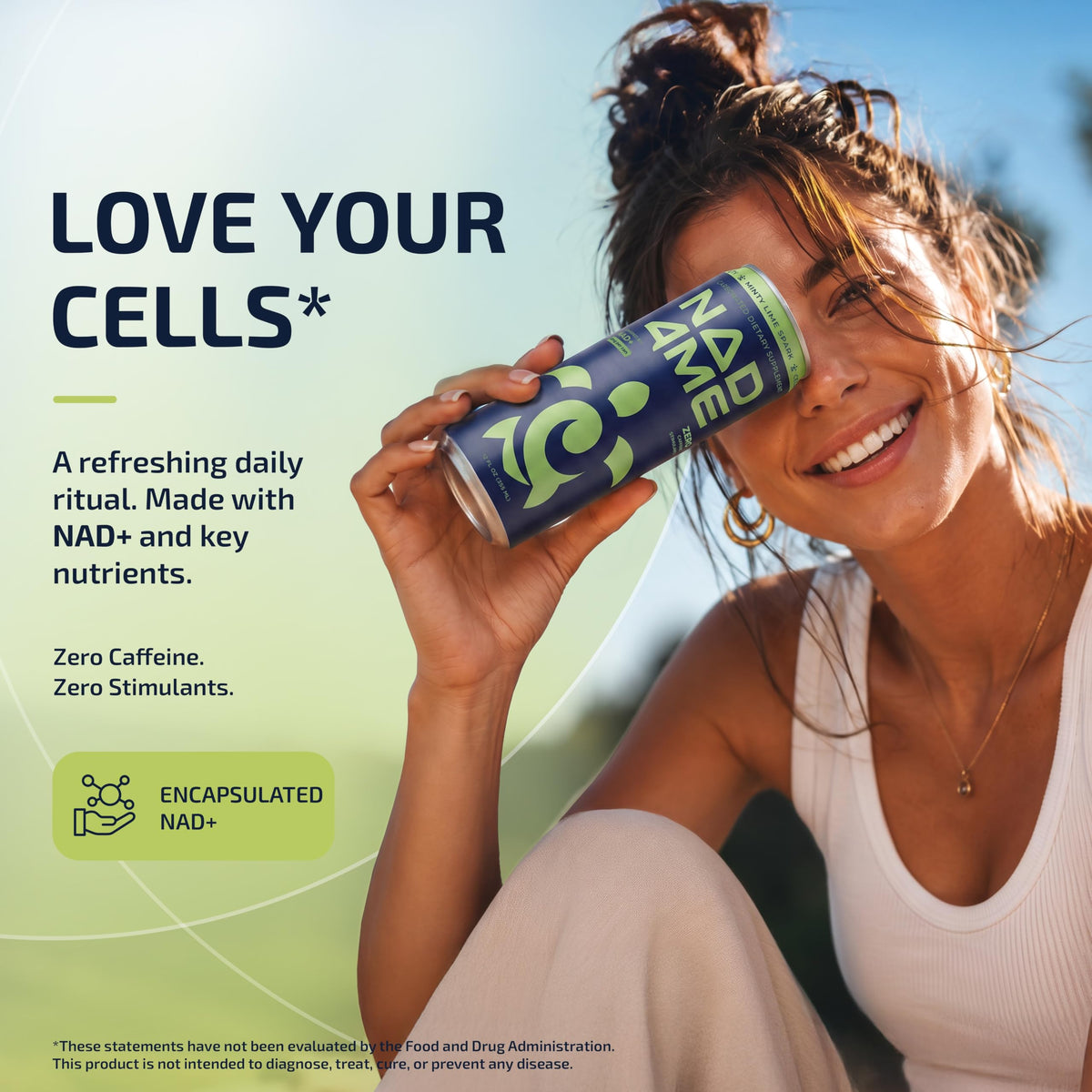 NAD4Me Minty Lime Cellular Energy Drink, Sparkling, Zero Caffeine, 4-Pack